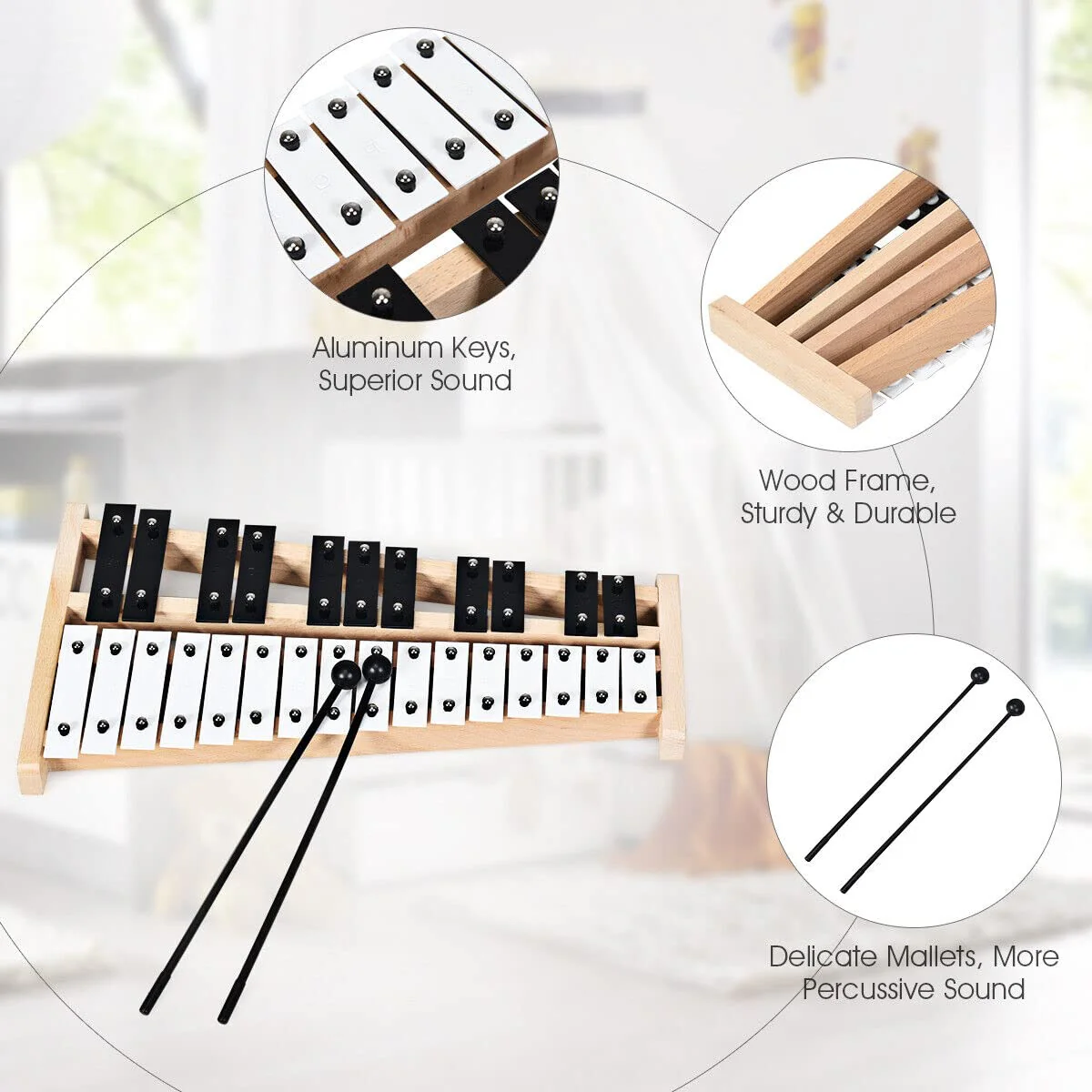 HONEY JOY Kids 27-Note Glockenspiel Xylophone, Glockenspiel Xylophone for Toddlers w/27 Metal Keys, Percussion Instrument - Image 5