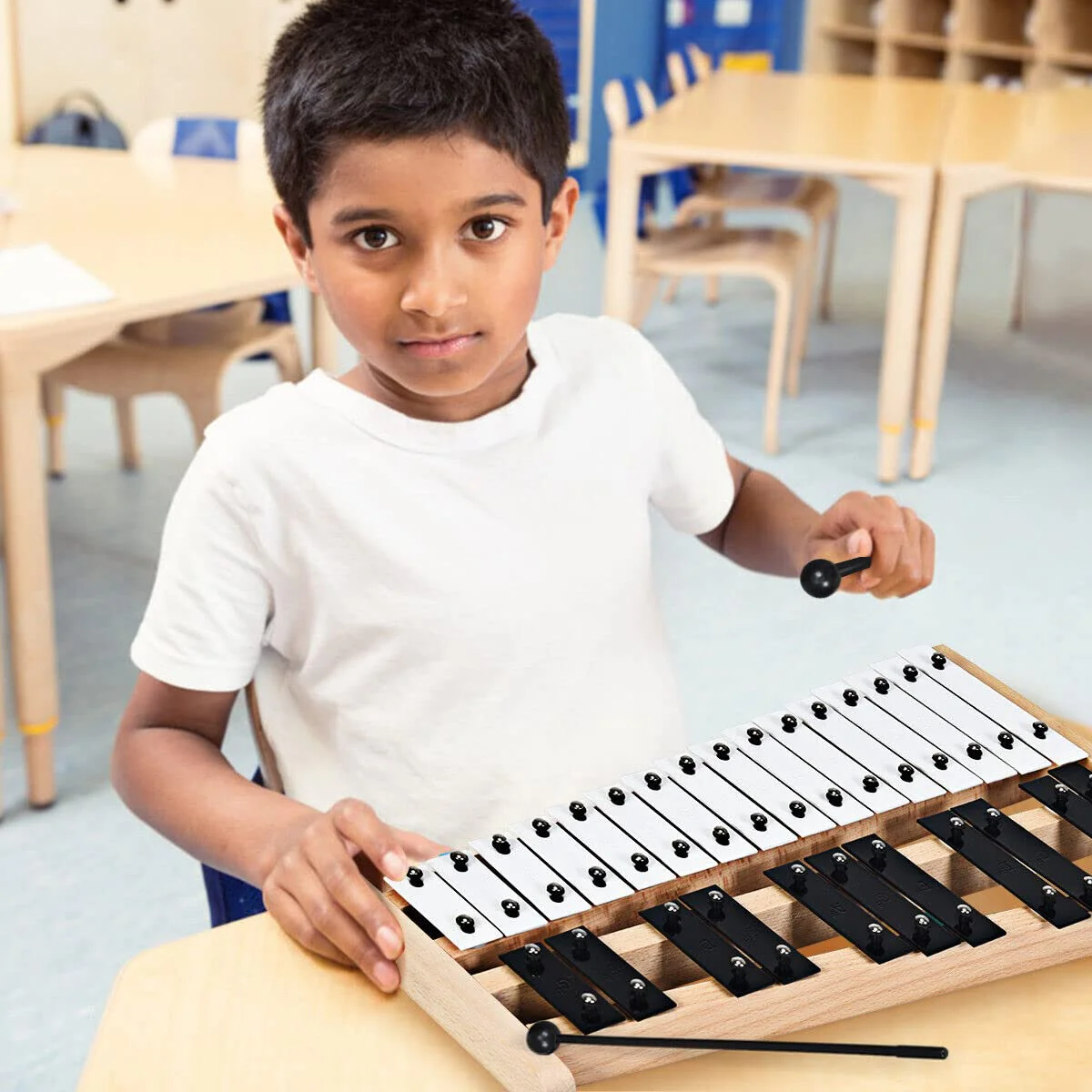 HONEY JOY Kids 27-Note Glockenspiel Xylophone, Glockenspiel Xylophone for Toddlers w/27 Metal Keys, Percussion Instrument - Image 7