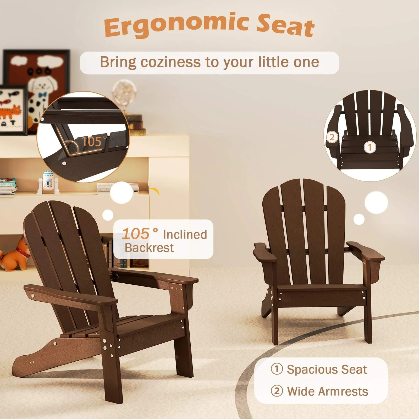 HONEY JOY Kids Adirondack Chair, Indoor Outdoor HDPE Toddler Chair - Image 6