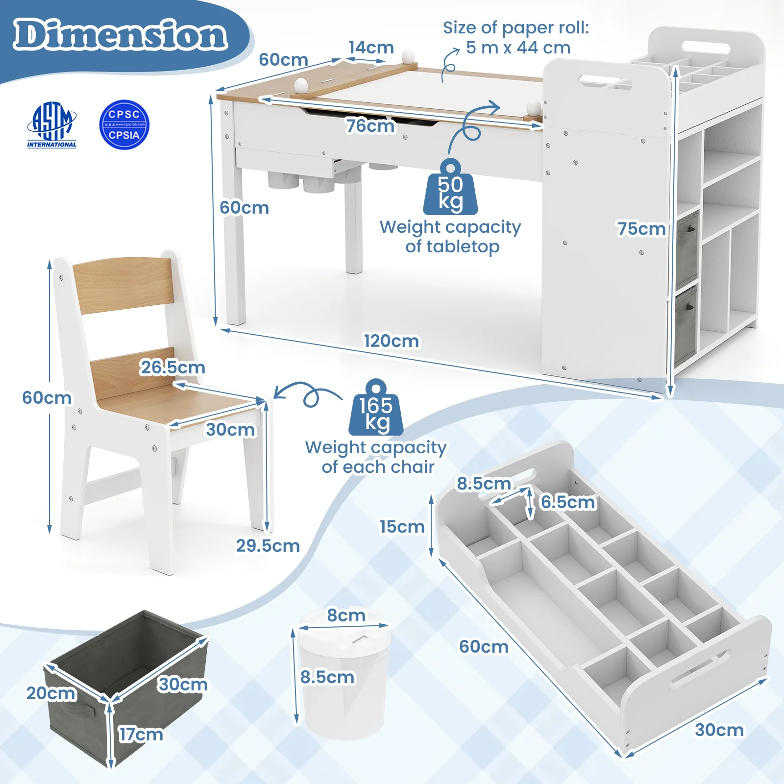 HONEY JOY Kids Art Table & 2 Chairs Set w/Paper Roll, Craft Desk w/Flip-up Tabletop - Image 10