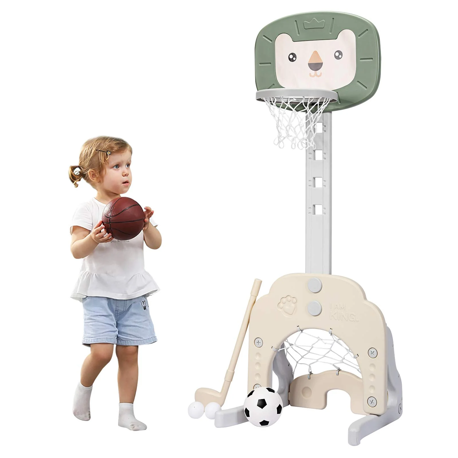 HONEY JOY Kids Basketball Hoop 3 in 1 Toddler Sports Activity Center w/ 5 Adjustable Height Levels - Image 10