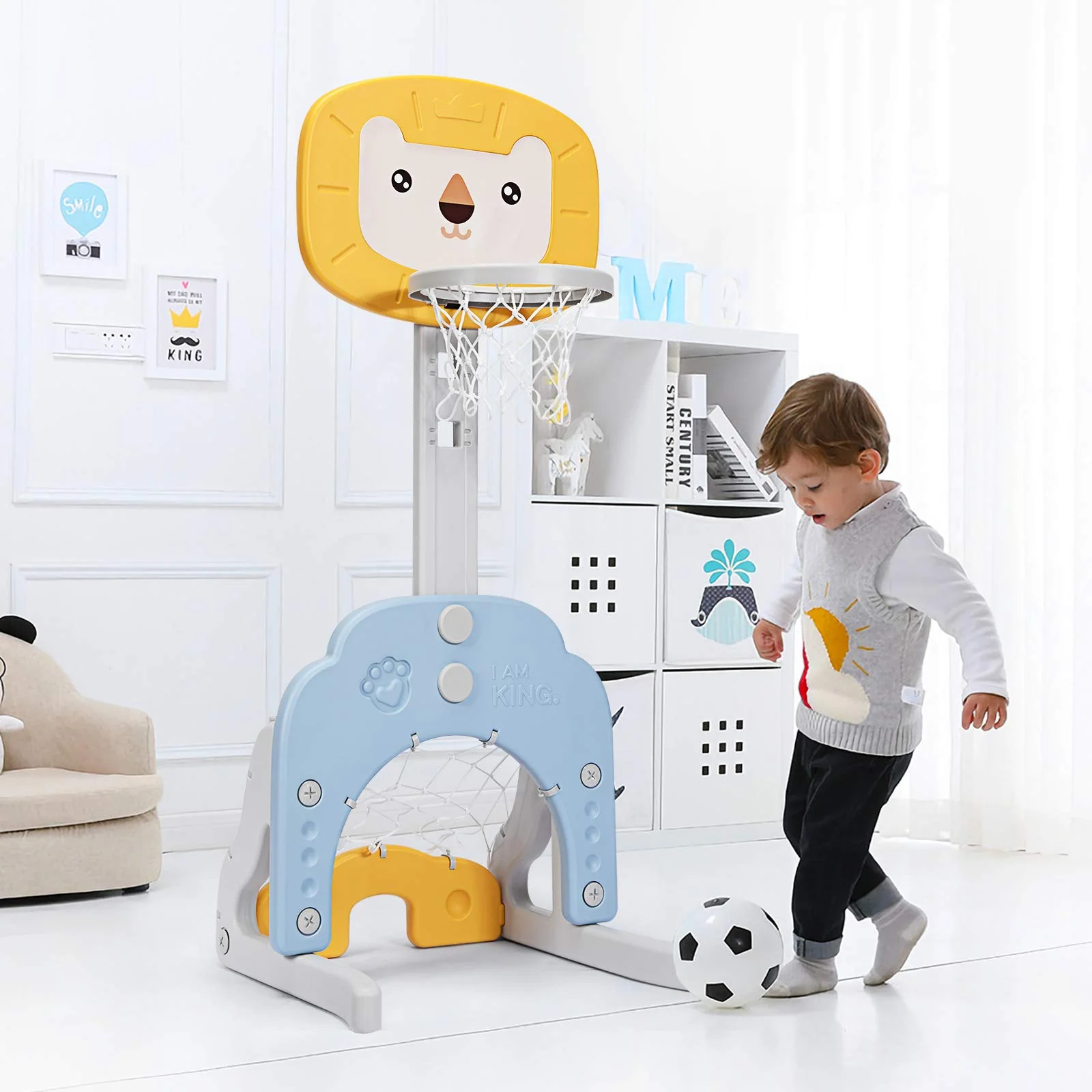 HONEY JOY Kids Basketball Hoop 3 in 1 Toddler Sports Activity Center w/ 5 Adjustable Height Levels - Image 3