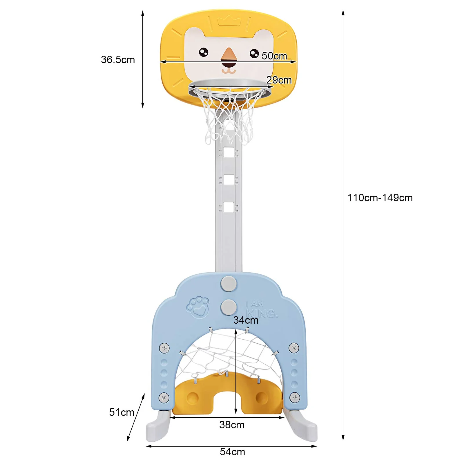 HONEY JOY Kids Basketball Hoop 3 in 1 Toddler Sports Activity Center w/ 5 Adjustable Height Levels - Image 6
