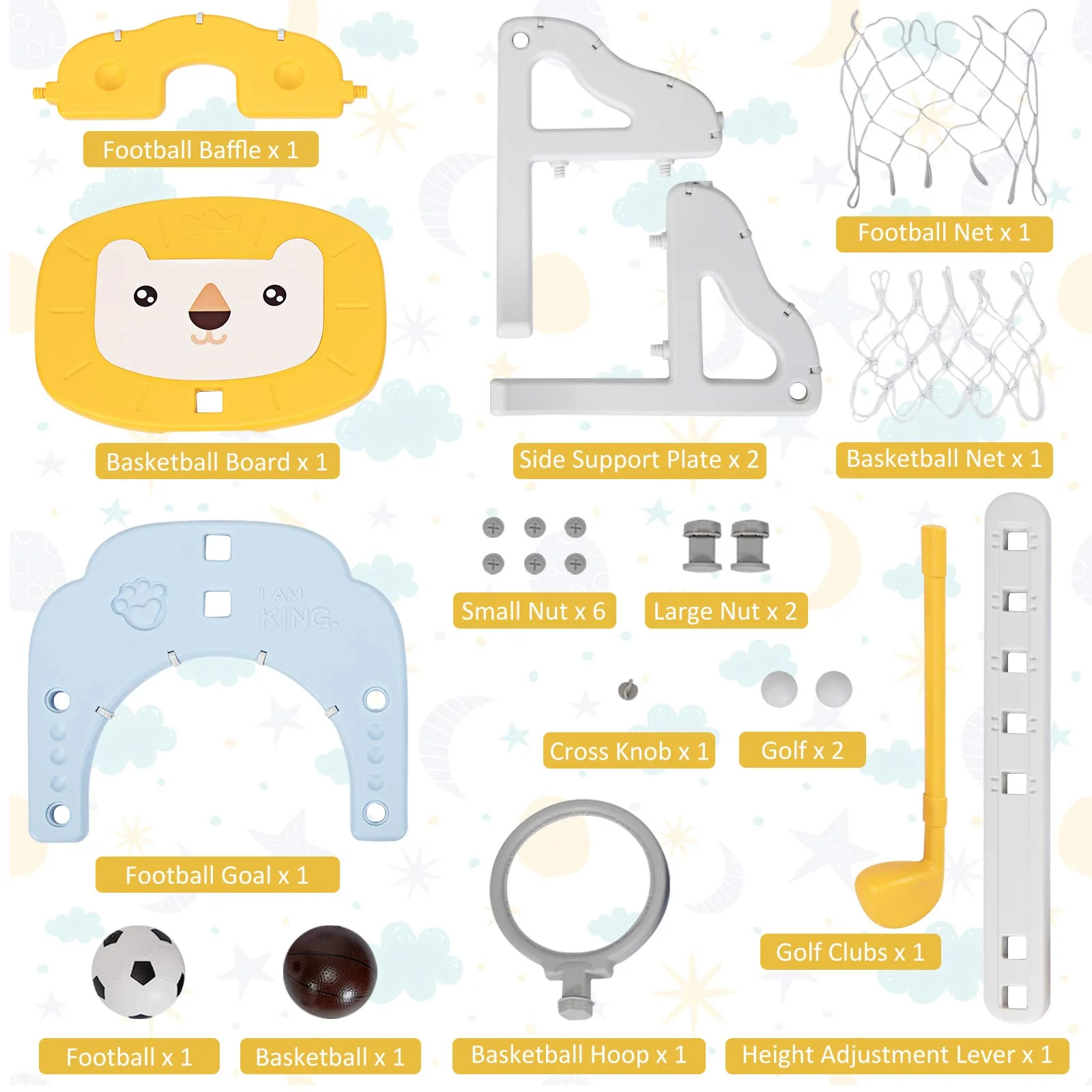 HONEY JOY Kids Basketball Hoop 3 in 1 Toddler Sports Activity Center w/ 5 Adjustable Height Levels - Image 7