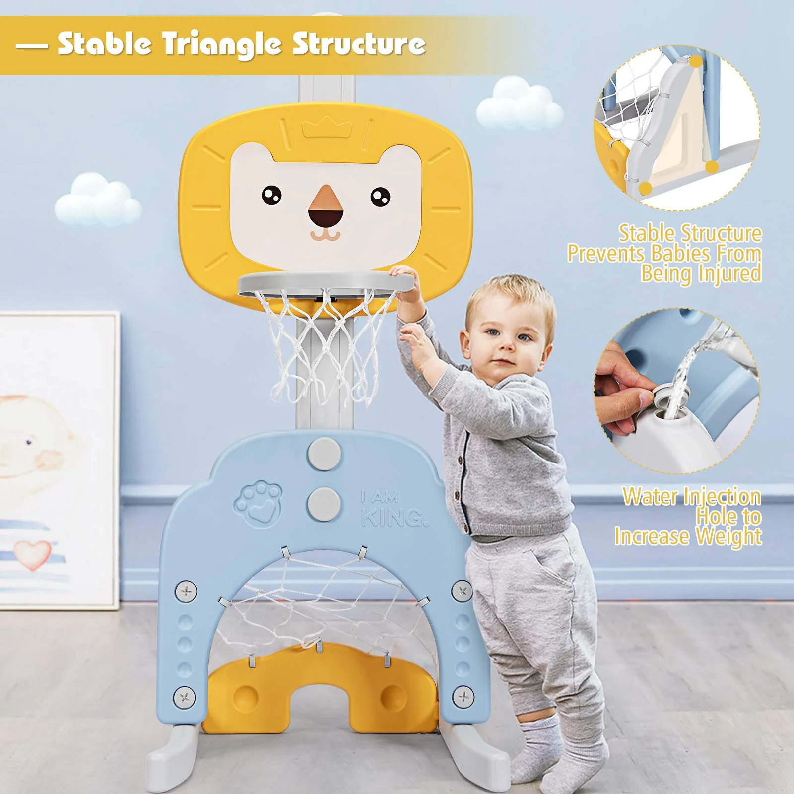 HONEY JOY Kids Basketball Hoop 3 in 1 Toddler Sports Activity Center w/ 5 Adjustable Height Levels - Image 9