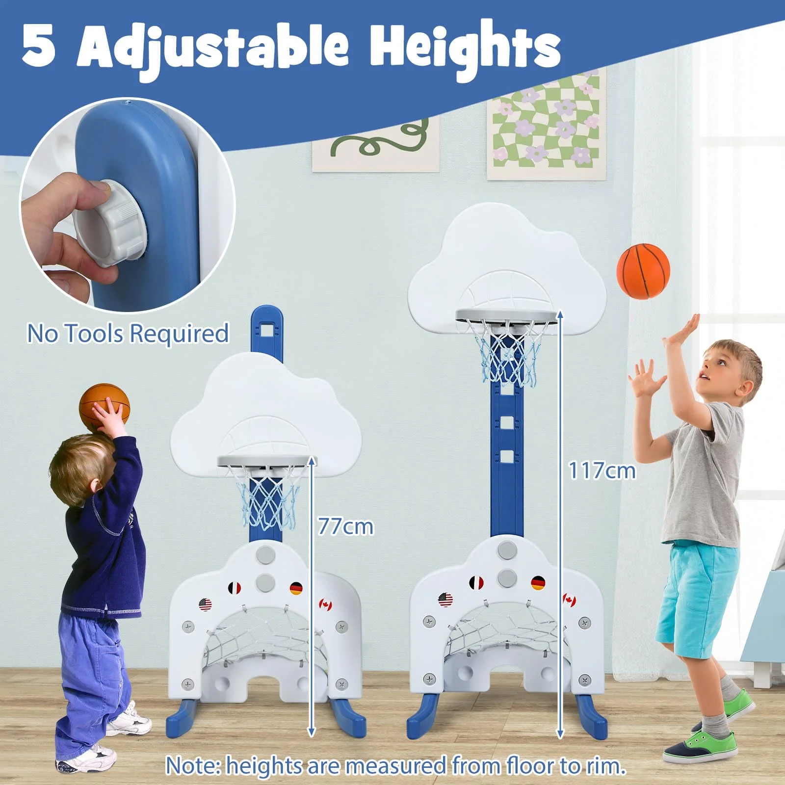 HONEY JOY Kids Basketball Hoop, 3 in 1 Toddler Sports Activity Center - Image 4