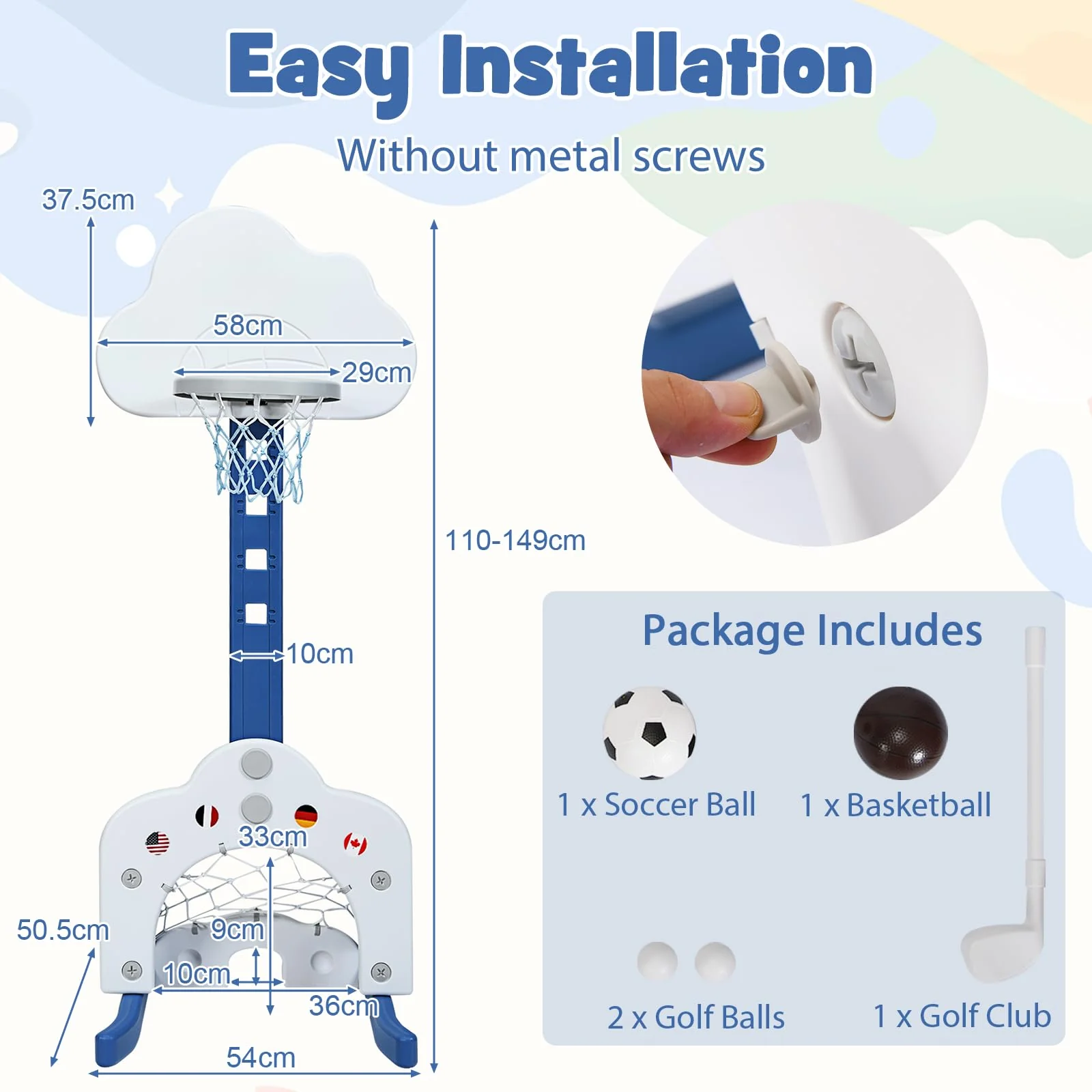 HONEY JOY Kids Basketball Hoop, 3 in 1 Toddler Sports Activity Center - Image 7