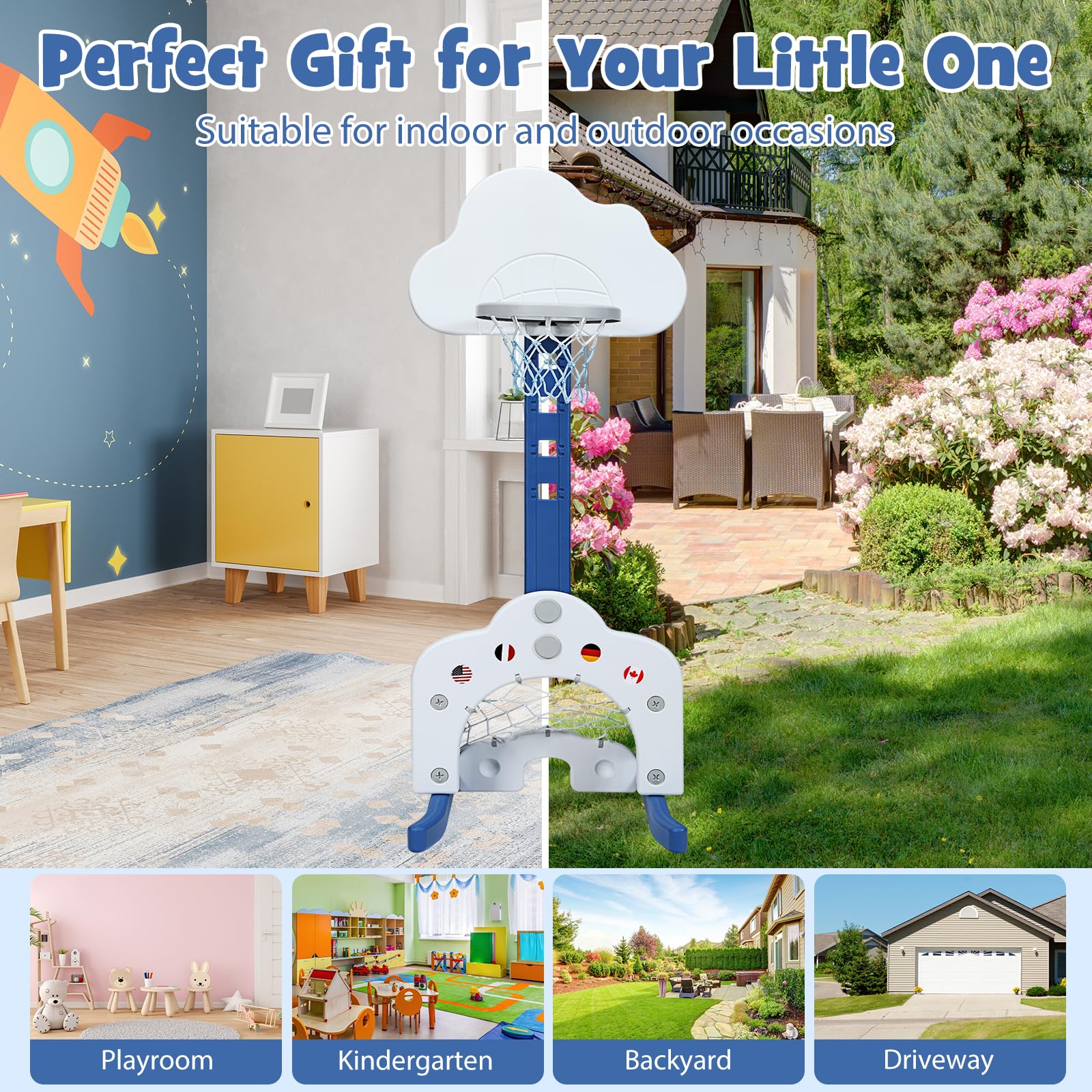 HONEY JOY Kids Basketball Hoop, 3 in 1 Toddler Sports Activity Center - Image 8