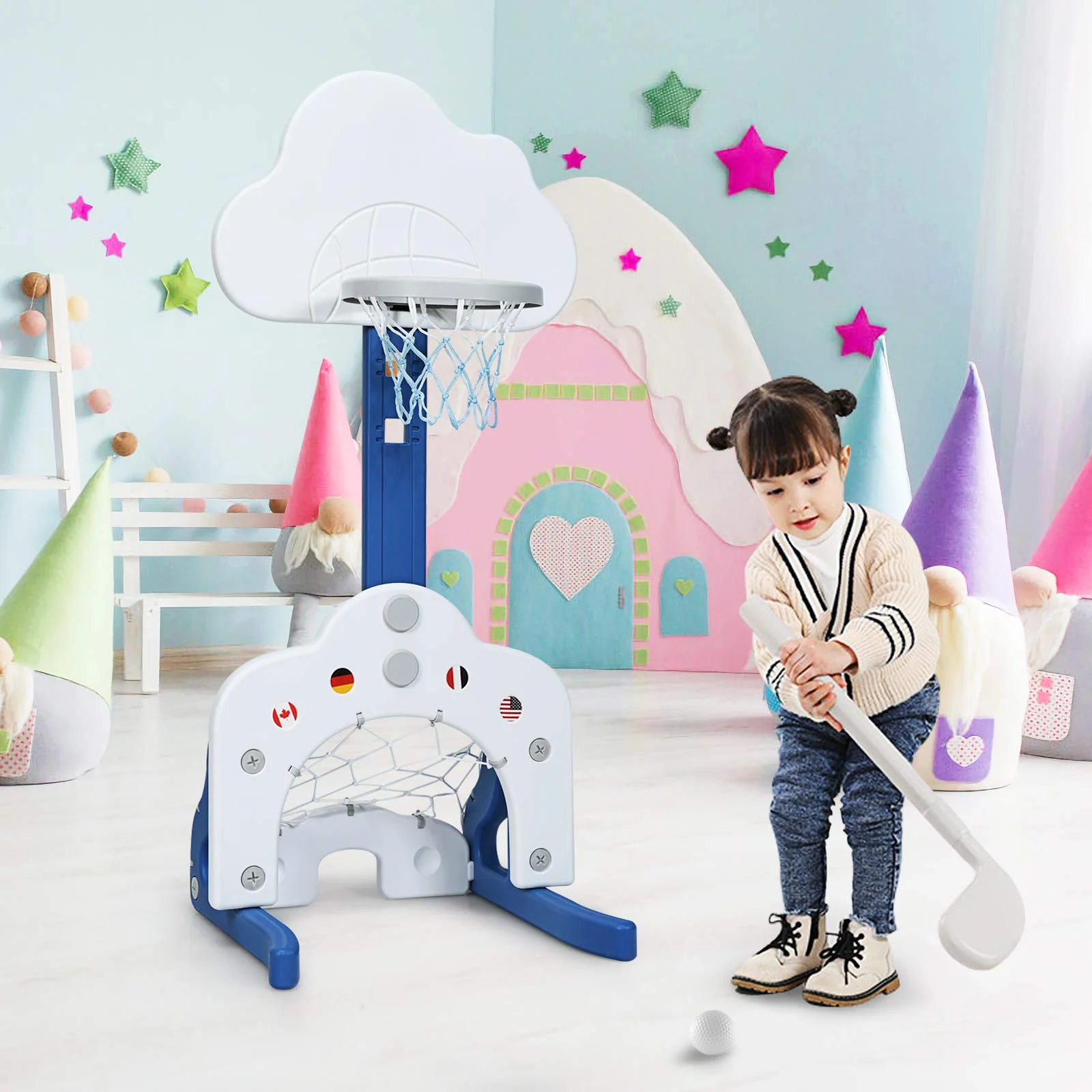 HONEY JOY Kids Basketball Hoop, 3 in 1 Toddler Sports Activity Center - Image 9