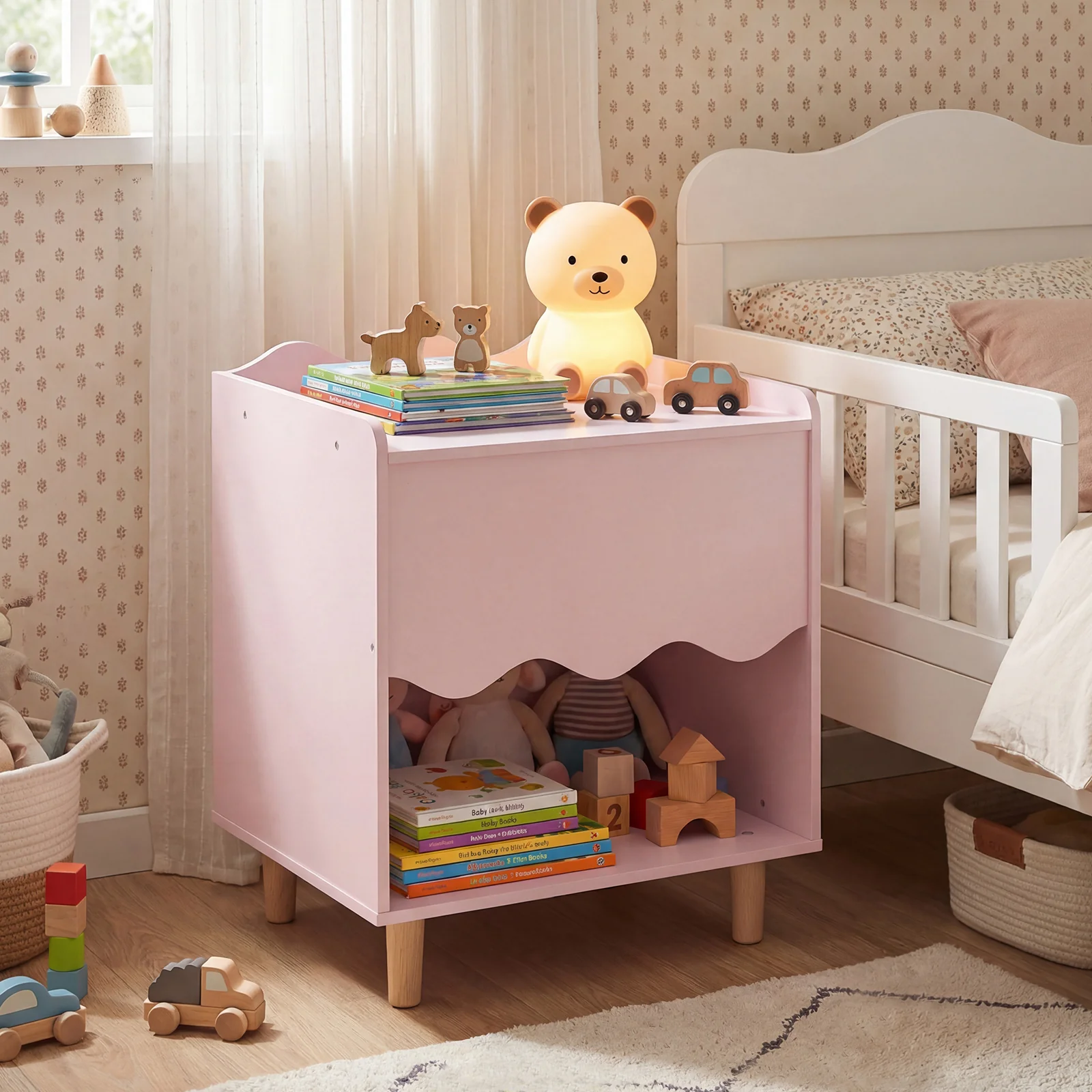 HONEY JOY Kids Bedside Table, Toddler Nightstand with Wide Top & Open Compartment - Image 2