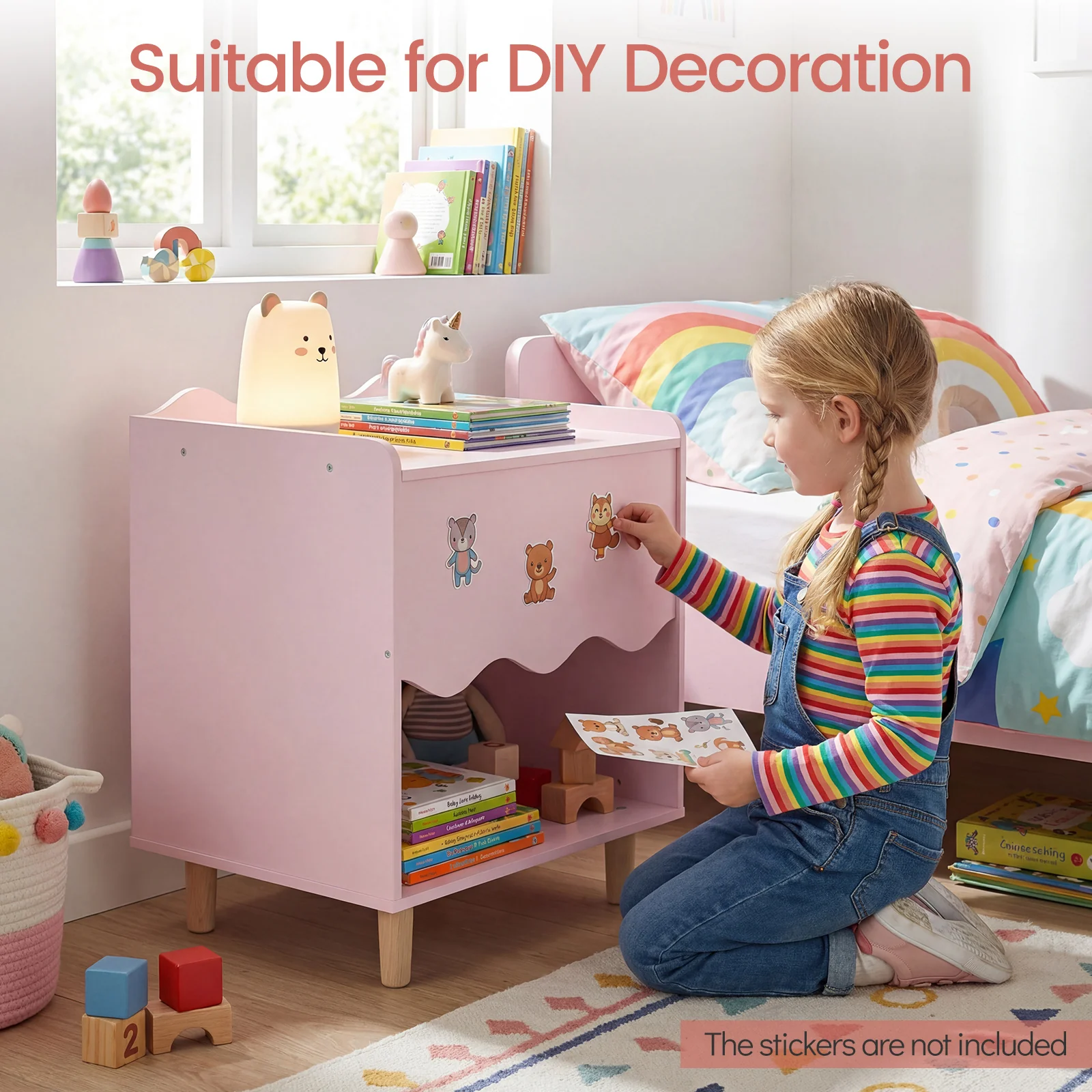 HONEY JOY Kids Bedside Table, Toddler Nightstand with Wide Top & Open Compartment - Image 7