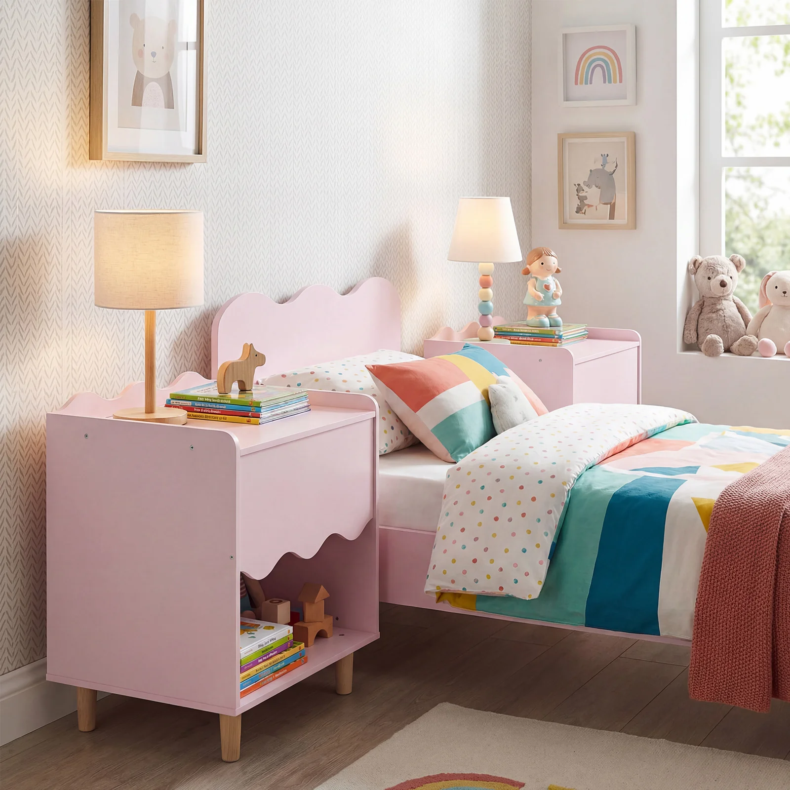 HONEY JOY Kids Bedside Table, Toddler Nightstand with Wide Top & Open Compartment - Image 9
