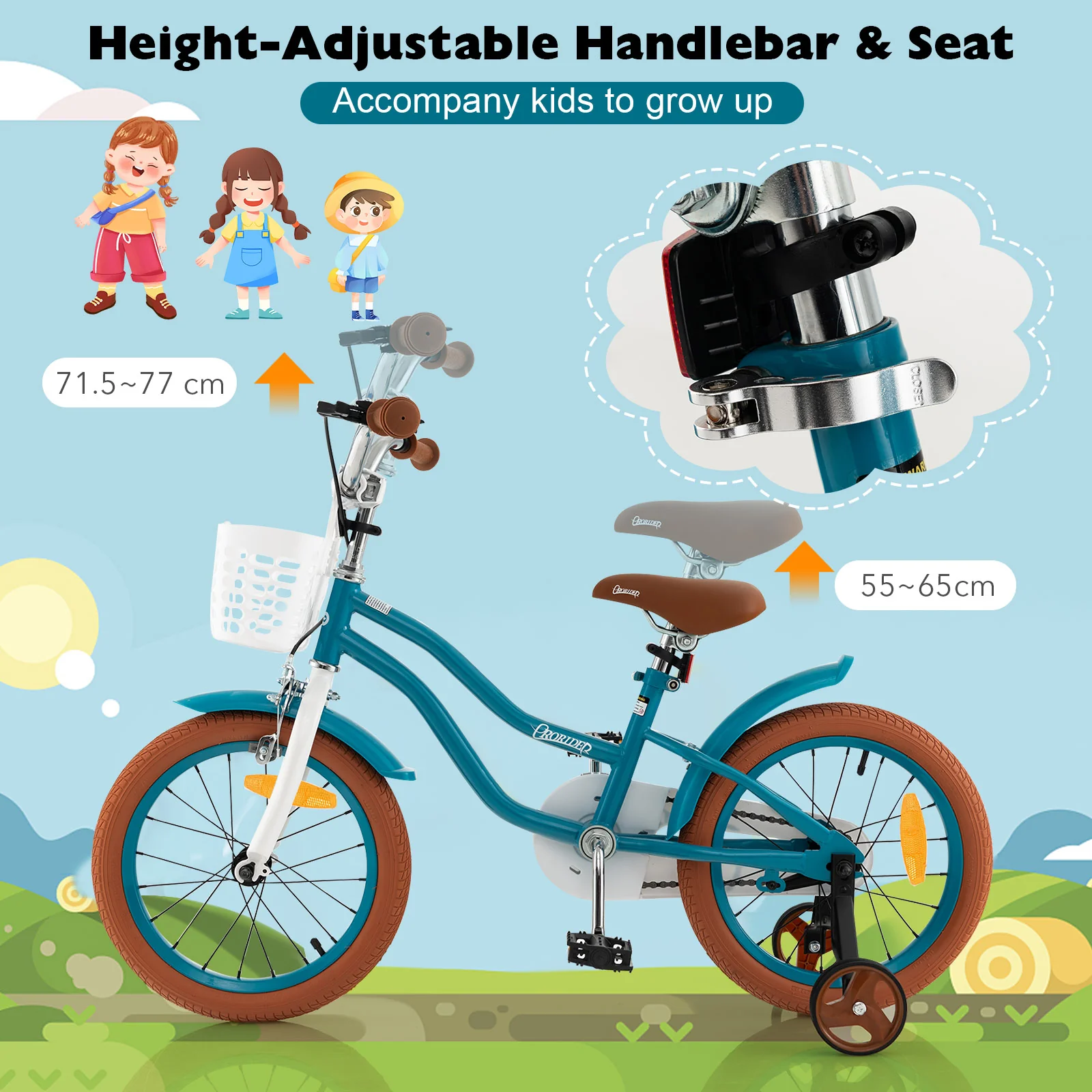 HONEY JOY Kids Bike, 16 Inch Boys Girls Bike for 3-8 Years w/Training Wheels - Image 10