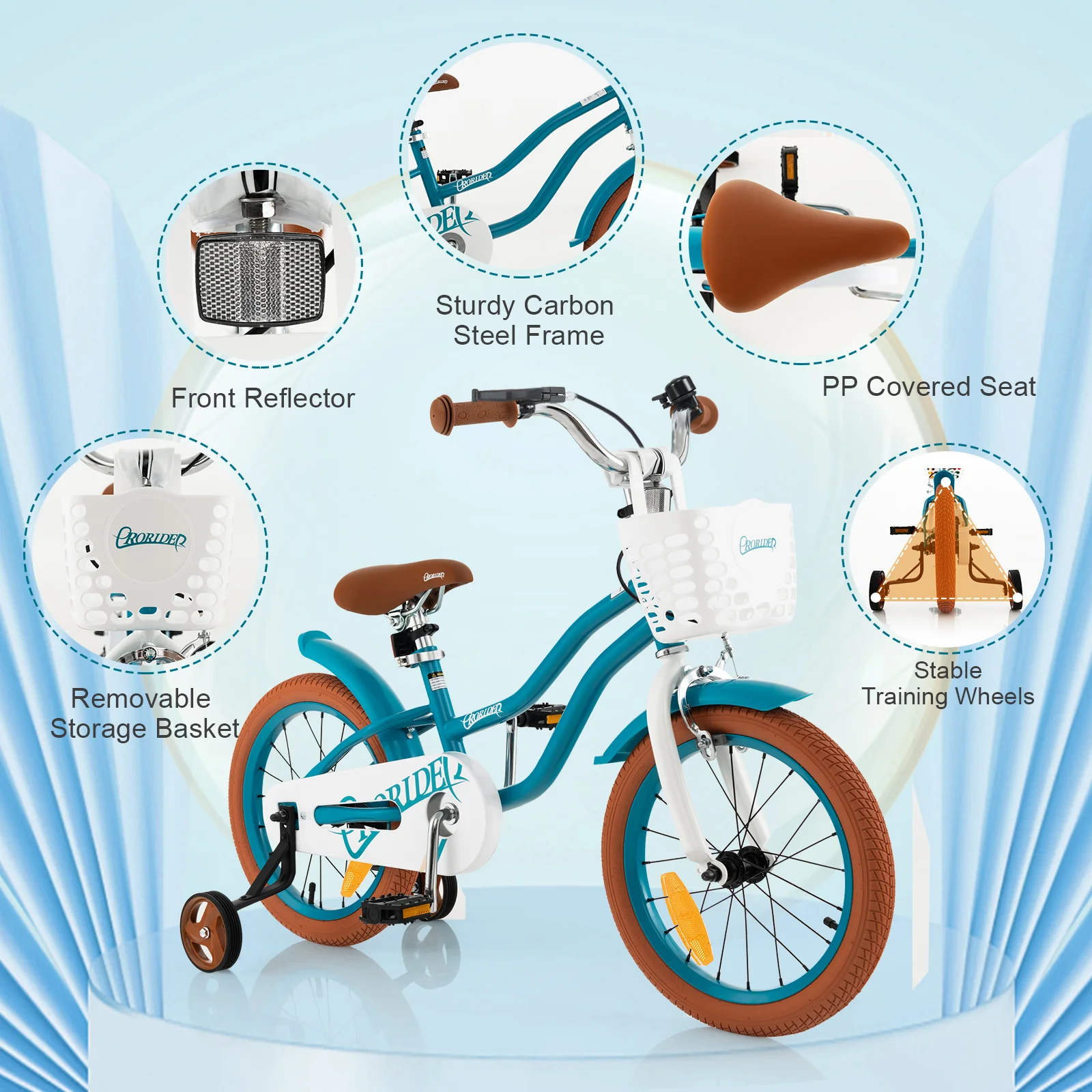 HONEY JOY Kids Bike, 16 Inch Boys Girls Bike for 3-8 Years w/Training Wheels - Image 13