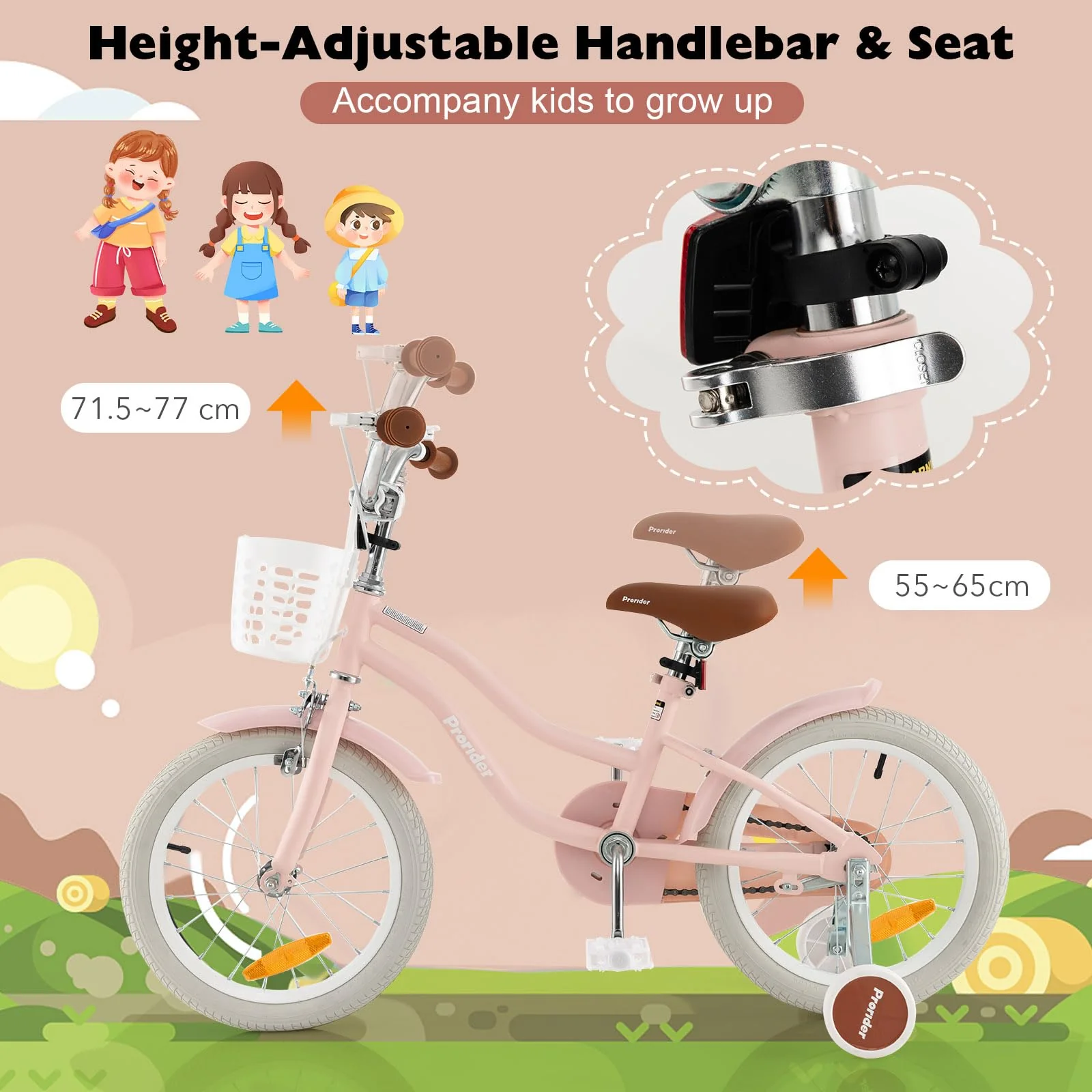 HONEY JOY Kids Bike, 16 Inch Boys Girls Bike for 3-8 Years w/Training Wheels - Image 4