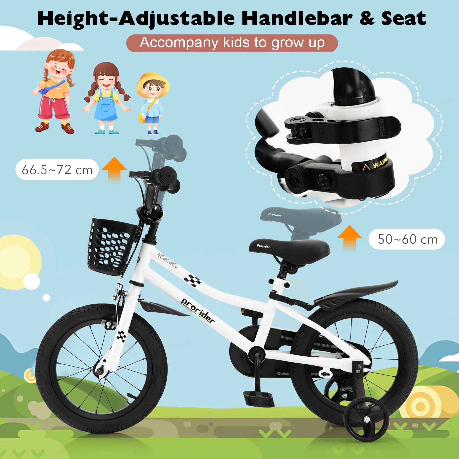 HONEY JOY Kids Bike, 14 16 18 Inch Boys Girls Bike for 3-8 Years w/Training Wheels - Image 4