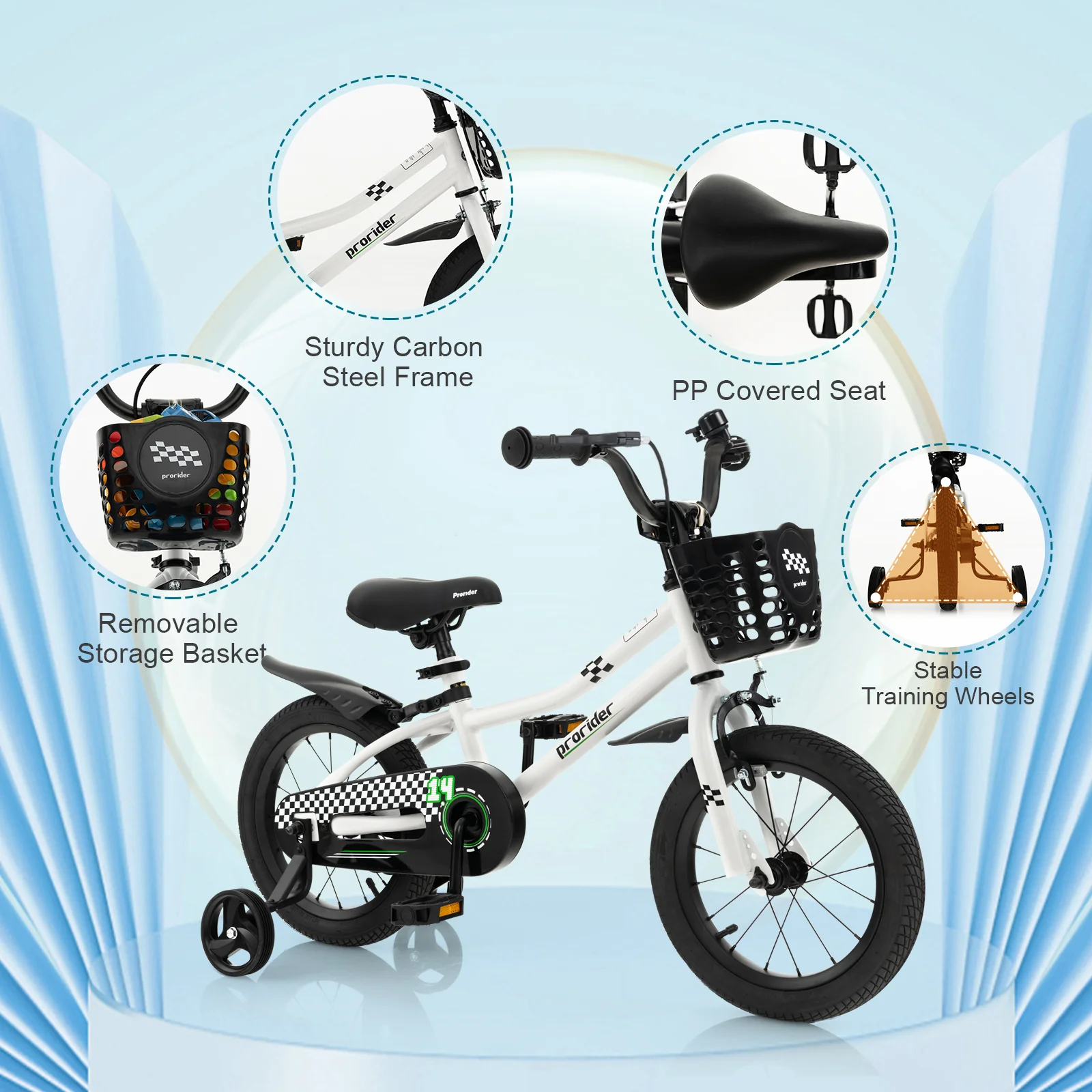 HONEY JOY Kids Bike, 14 16 18 Inch Boys Girls Bike for 3-8 Years w/Training Wheels - Image 7
