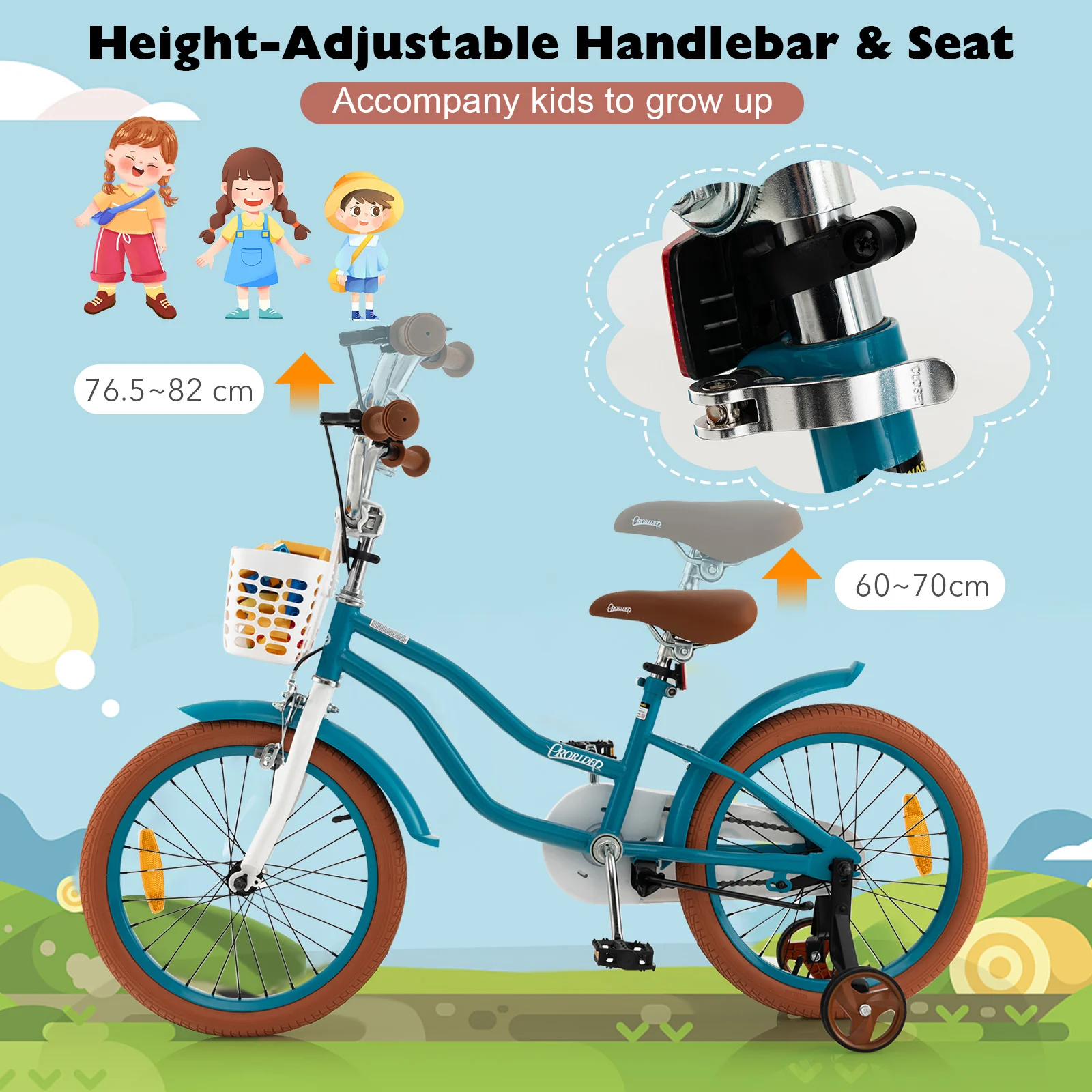 HONEY JOY Kids Bike, 18 Inch Boys Girls Bike for 3-8 Years w/Training Wheels, Adjustable Handlebar & Seat - Image 11