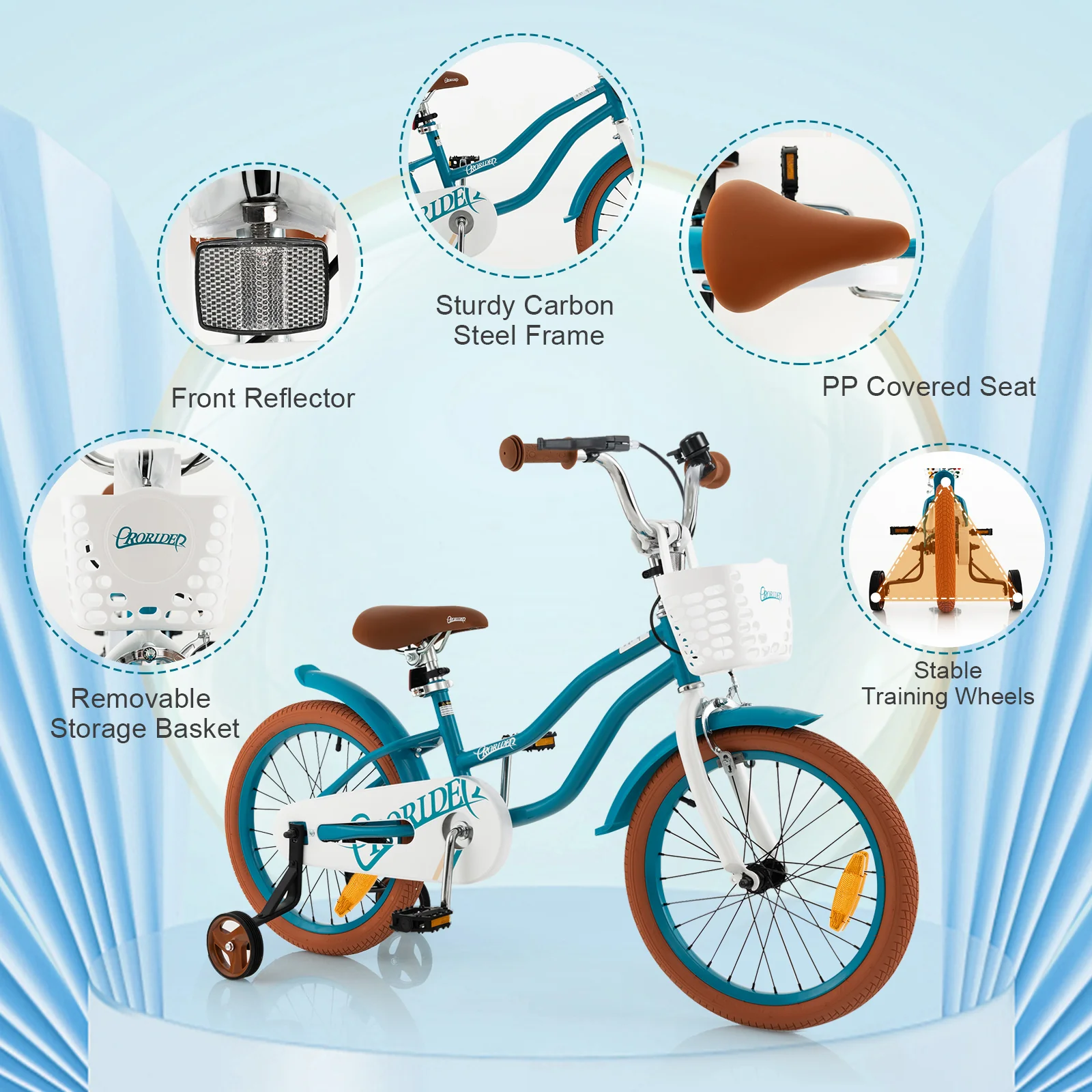 HONEY JOY Kids Bike, 18 Inch Boys Girls Bike for 3-8 Years w/Training Wheels, Adjustable Handlebar & Seat - Image 14