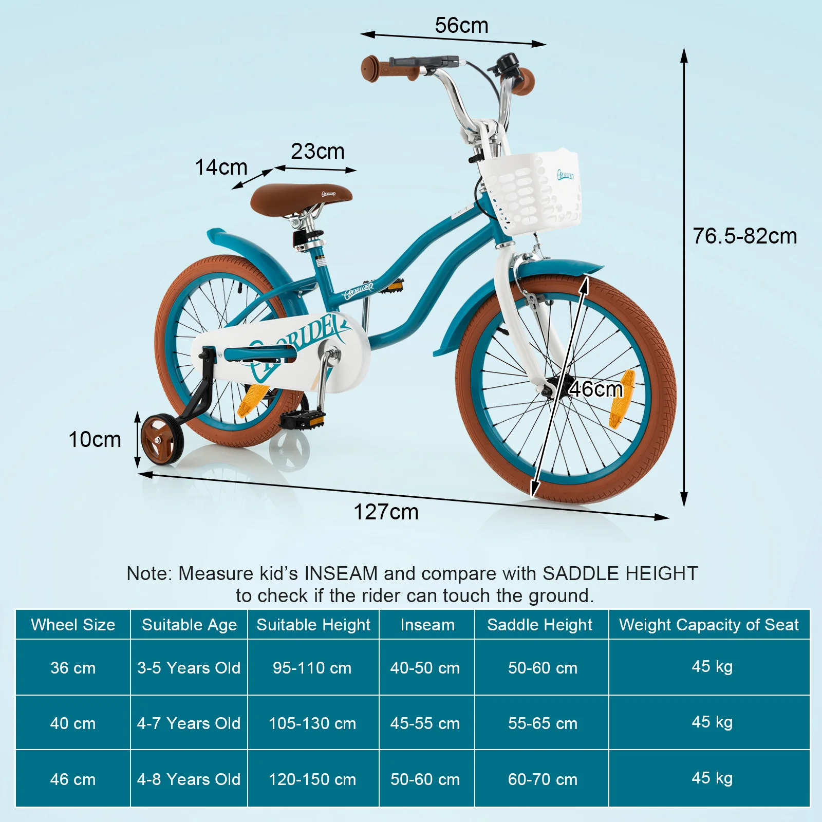 HONEY JOY Kids Bike, 18 Inch Boys Girls Bike for 3-8 Years w/Training Wheels, Adjustable Handlebar & Seat - Image 15