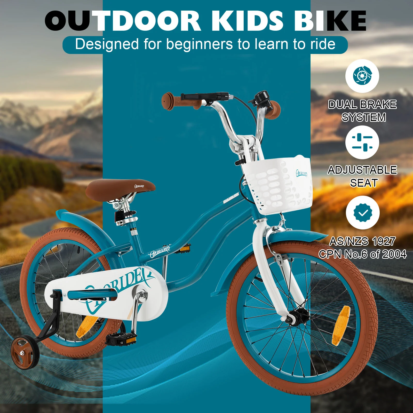 HONEY JOY Kids Bike, 18 Inch Boys Girls Bike for 3-8 Years w/Training Wheels, Adjustable Handlebar & Seat - Image 17
