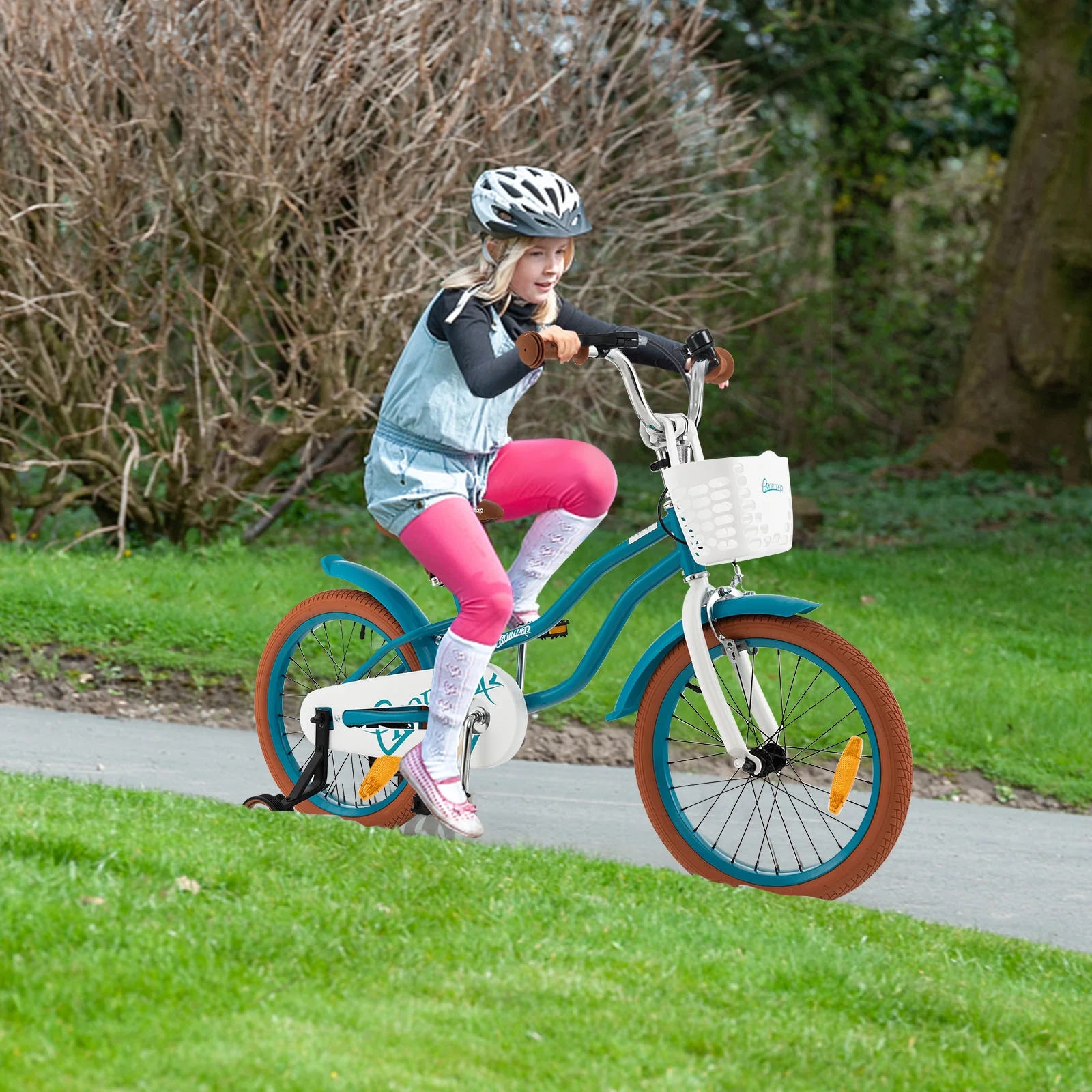 HONEY JOY Kids Bike, 18 Inch Boys Girls Bike for 3-8 Years w/Training Wheels, Adjustable Handlebar & Seat - Image 19