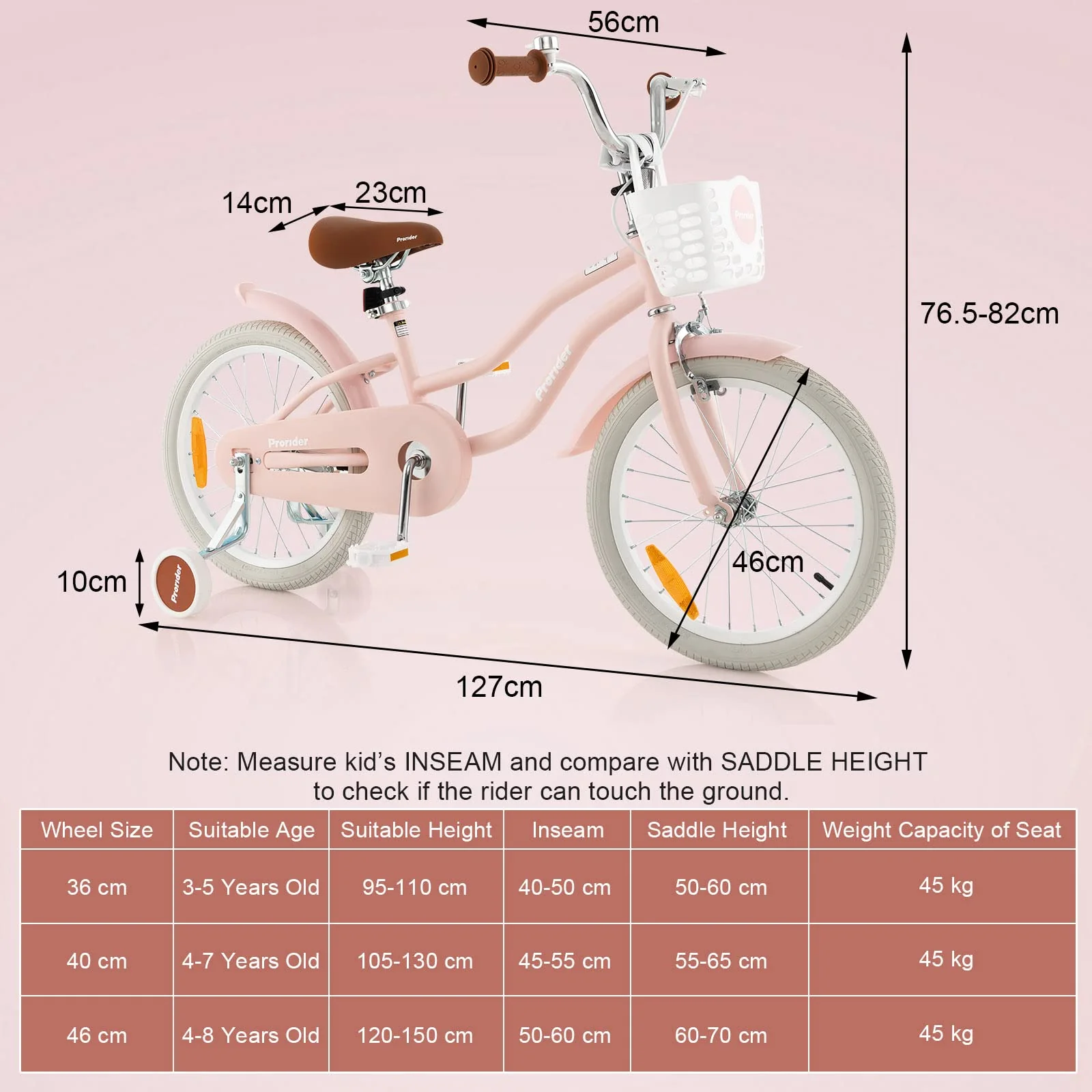 HONEY JOY Kids Bike, 18 Inch Boys Girls Bike for 3-8 Years w/Training Wheels, Adjustable Handlebar & Seat - Image 3