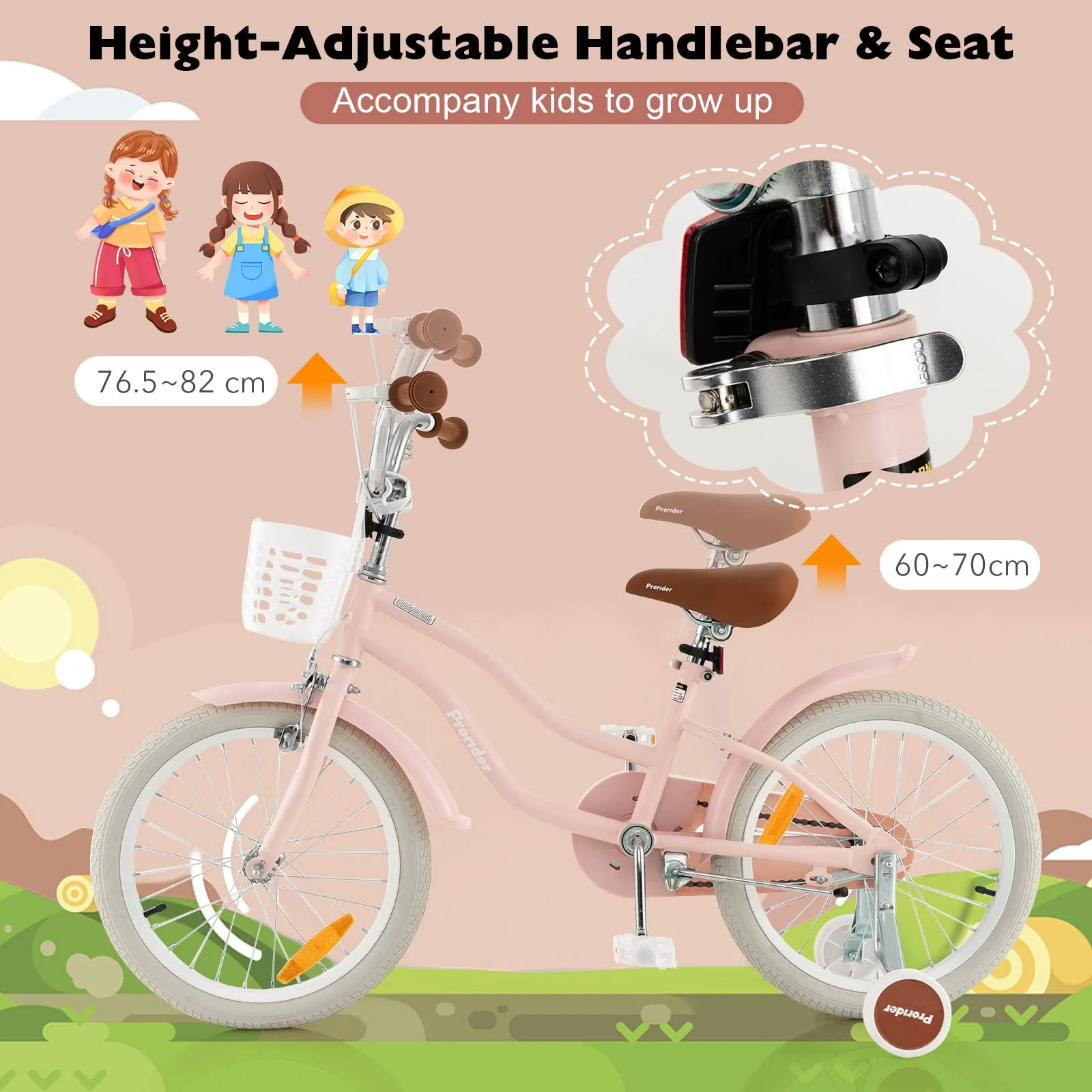 HONEY JOY Kids Bike, 18 Inch Boys Girls Bike for 3-8 Years w/Training Wheels, Adjustable Handlebar & Seat - Image 5