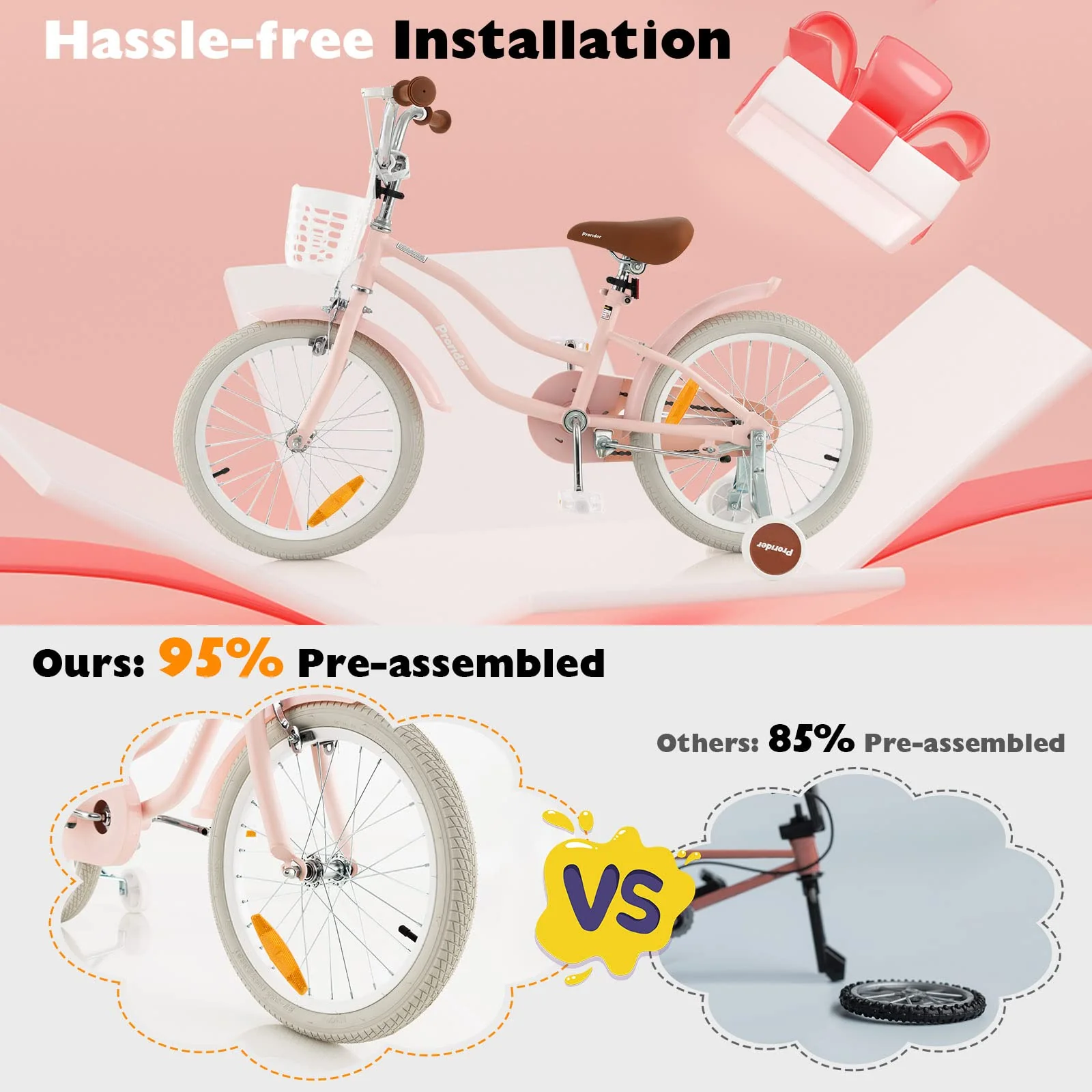 HONEY JOY Kids Bike, 18 Inch Boys Girls Bike for 3-8 Years w/Training Wheels, Adjustable Handlebar & Seat - Image 6