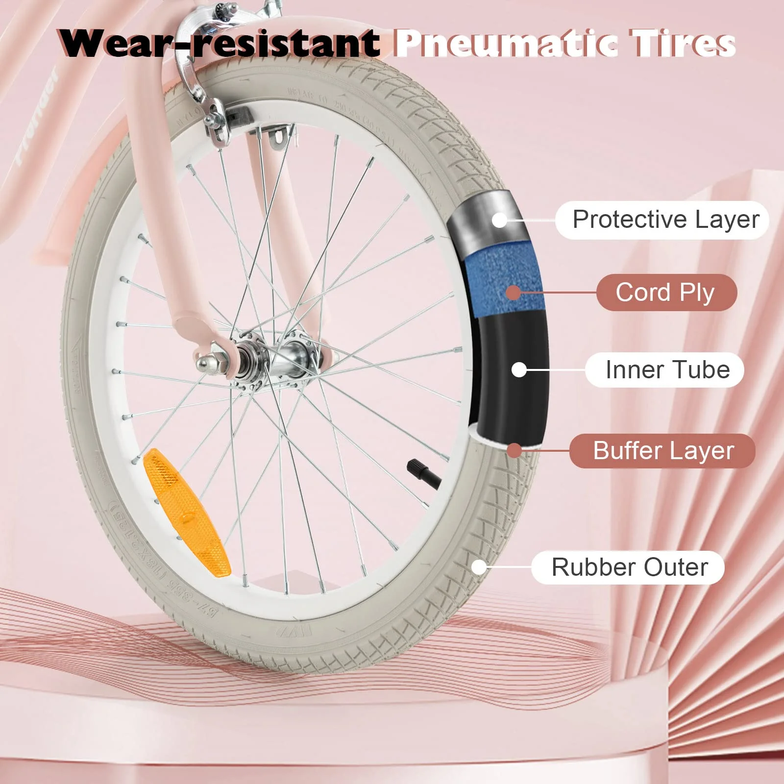 HONEY JOY Kids Bike, 18 Inch Boys Girls Bike for 3-8 Years w/Training Wheels, Adjustable Handlebar & Seat - Image 7