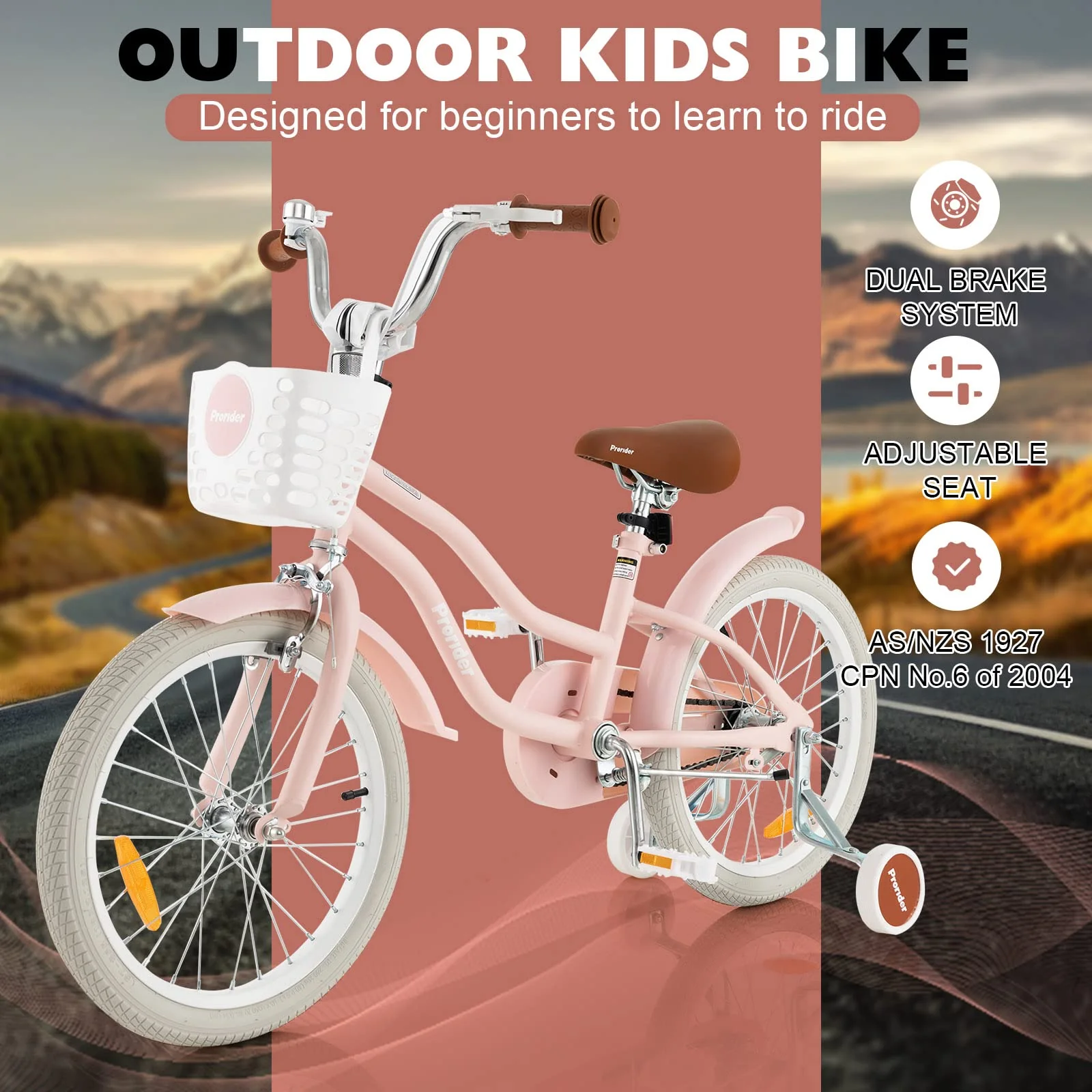 HONEY JOY Kids Bike, 18 Inch Boys Girls Bike for 3-8 Years w/Training Wheels, Adjustable Handlebar & Seat - Image 8