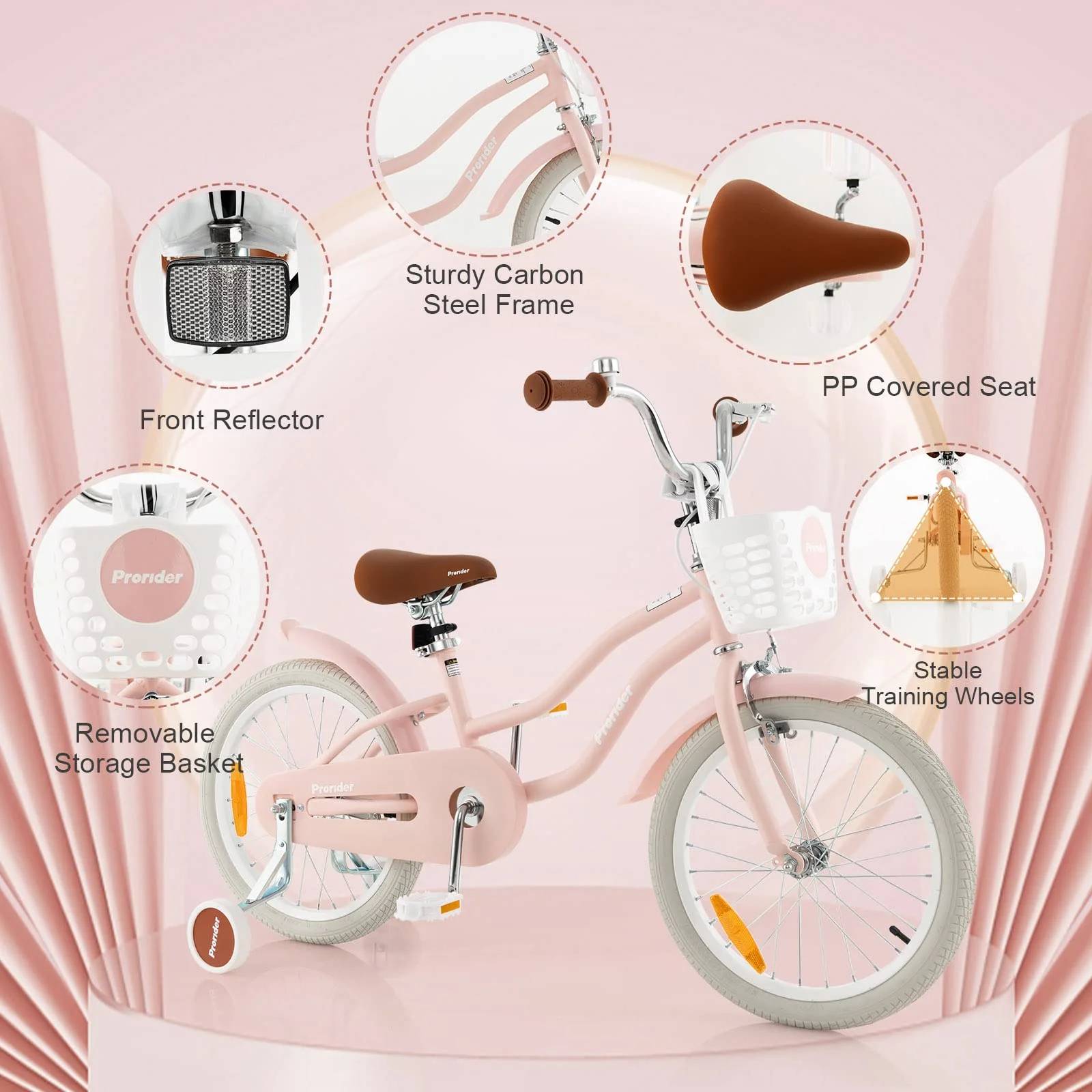 HONEY JOY Kids Bike, 18 Inch Boys Girls Bike for 3-8 Years w/Training Wheels, Adjustable Handlebar & Seat - Image 9