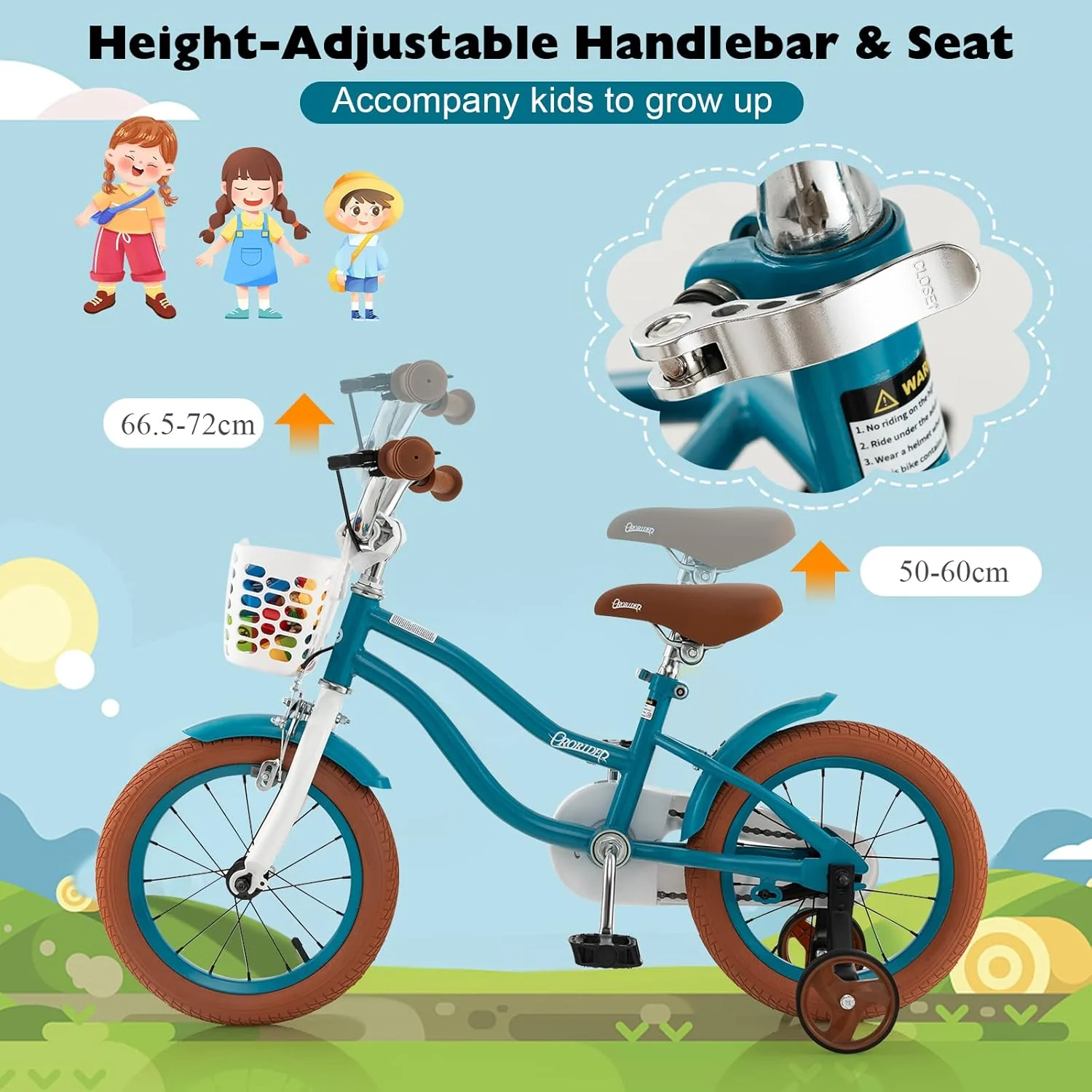 HONEY JOY Kids Bike, 14 Inch Boys Girls Bike for 3-8 Years w/Training Wheels, Adjustable Handlebar & Seat - Image 12