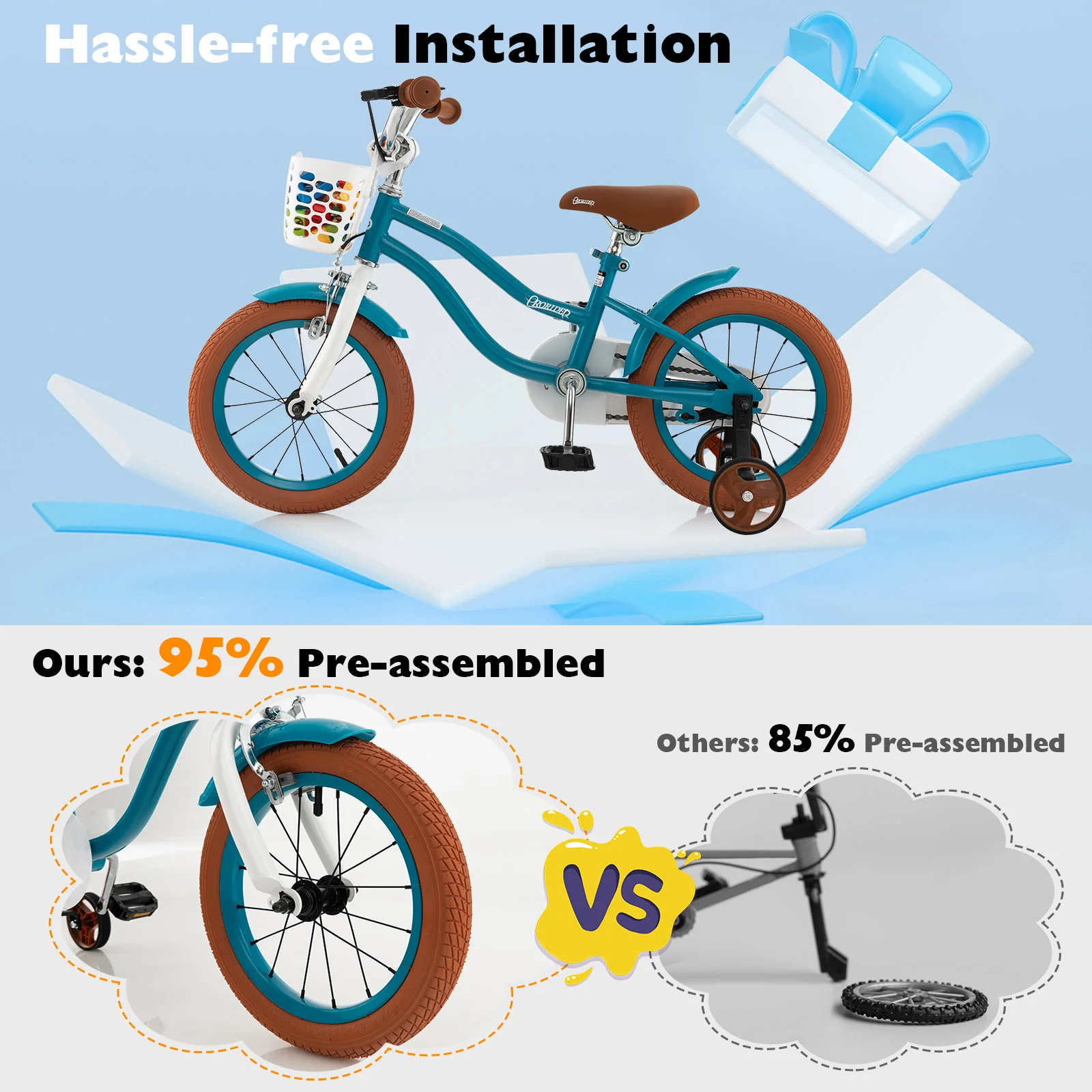 HONEY JOY Kids Bike, 14 Inch Boys Girls Bike for 3-8 Years w/Training Wheels, Adjustable Handlebar & Seat - Image 13