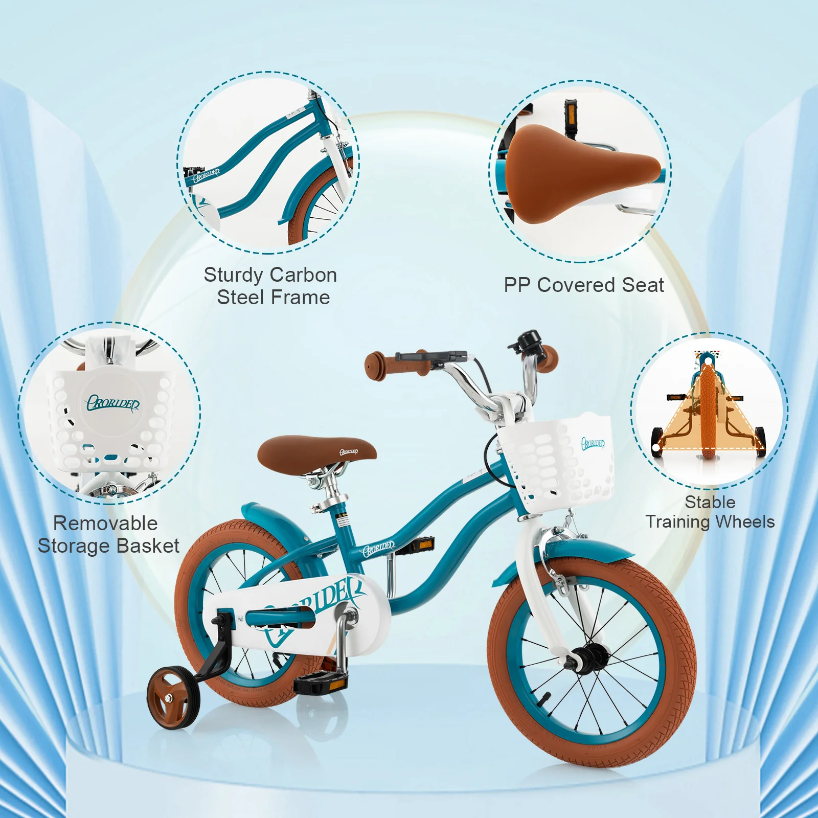 HONEY JOY Kids Bike, 14 Inch Boys Girls Bike for 3-8 Years w/Training Wheels, Adjustable Handlebar & Seat - Image 15