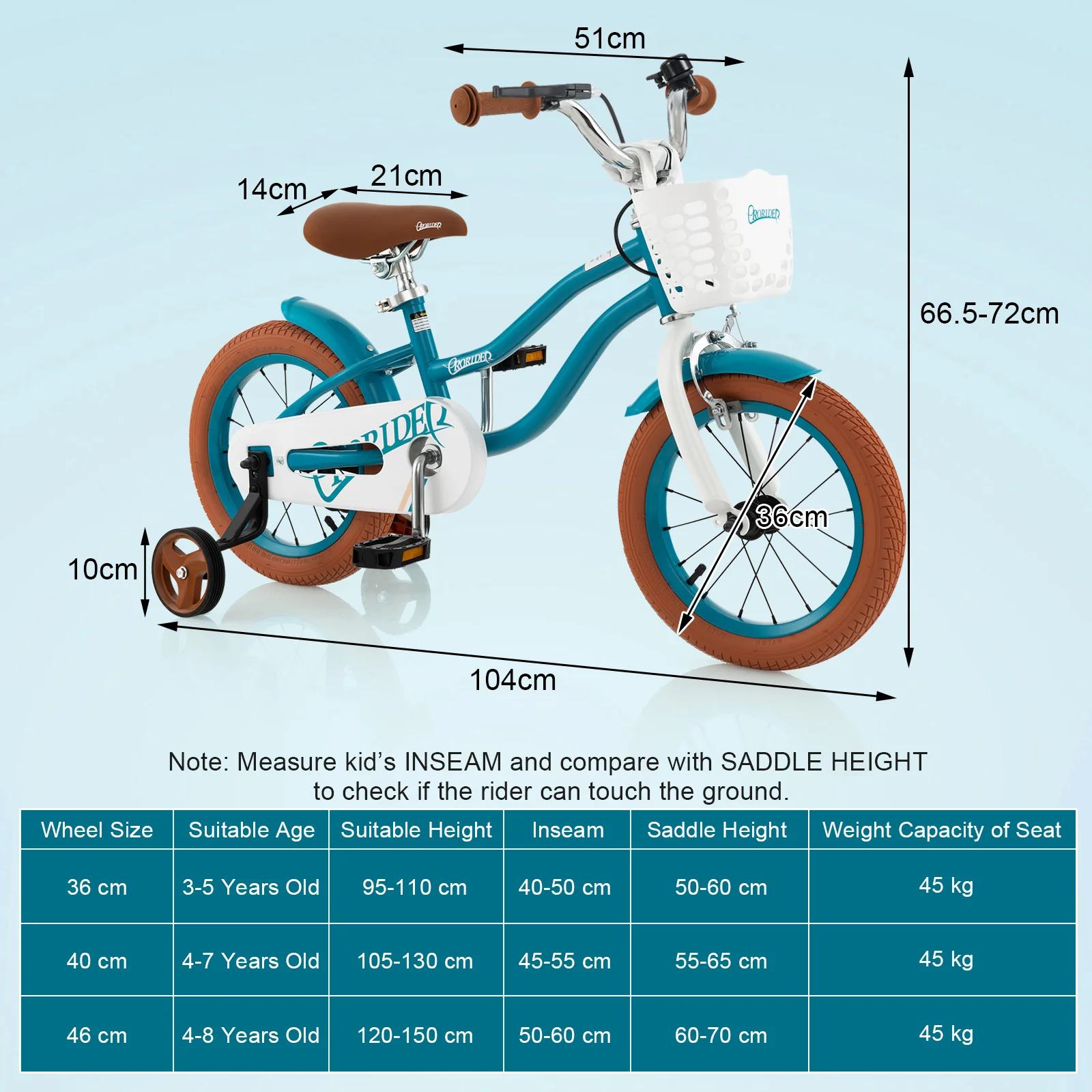 HONEY JOY Kids Bike, 14 Inch Boys Girls Bike for 3-8 Years w/Training Wheels, Adjustable Handlebar & Seat - Image 16