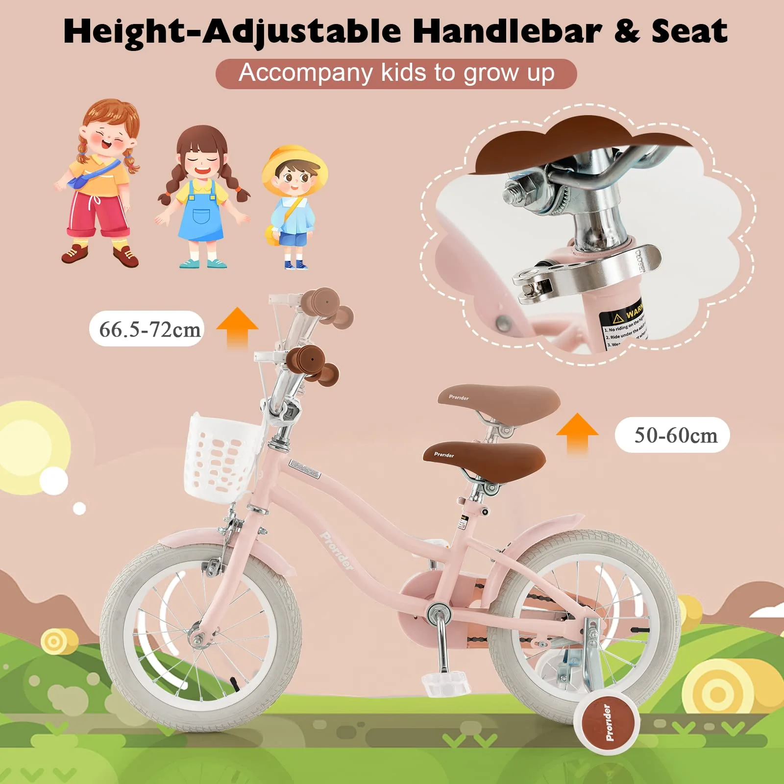 HONEY JOY Kids Bike, 14 Inch Boys Girls Bike for 3-8 Years w/Training Wheels, Adjustable Handlebar & Seat - Image 4
