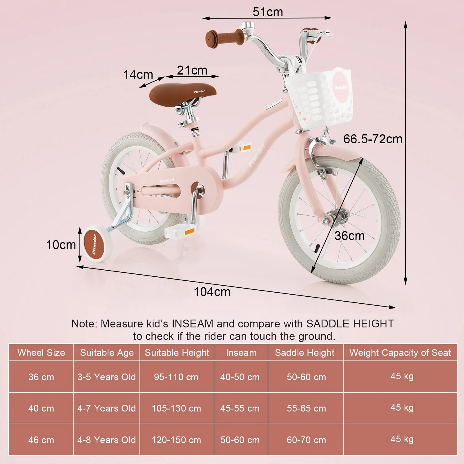 HONEY JOY Kids Bike, 14 Inch Boys Girls Bike for 3-8 Years w/Training Wheels, Adjustable Handlebar & Seat - Image 6