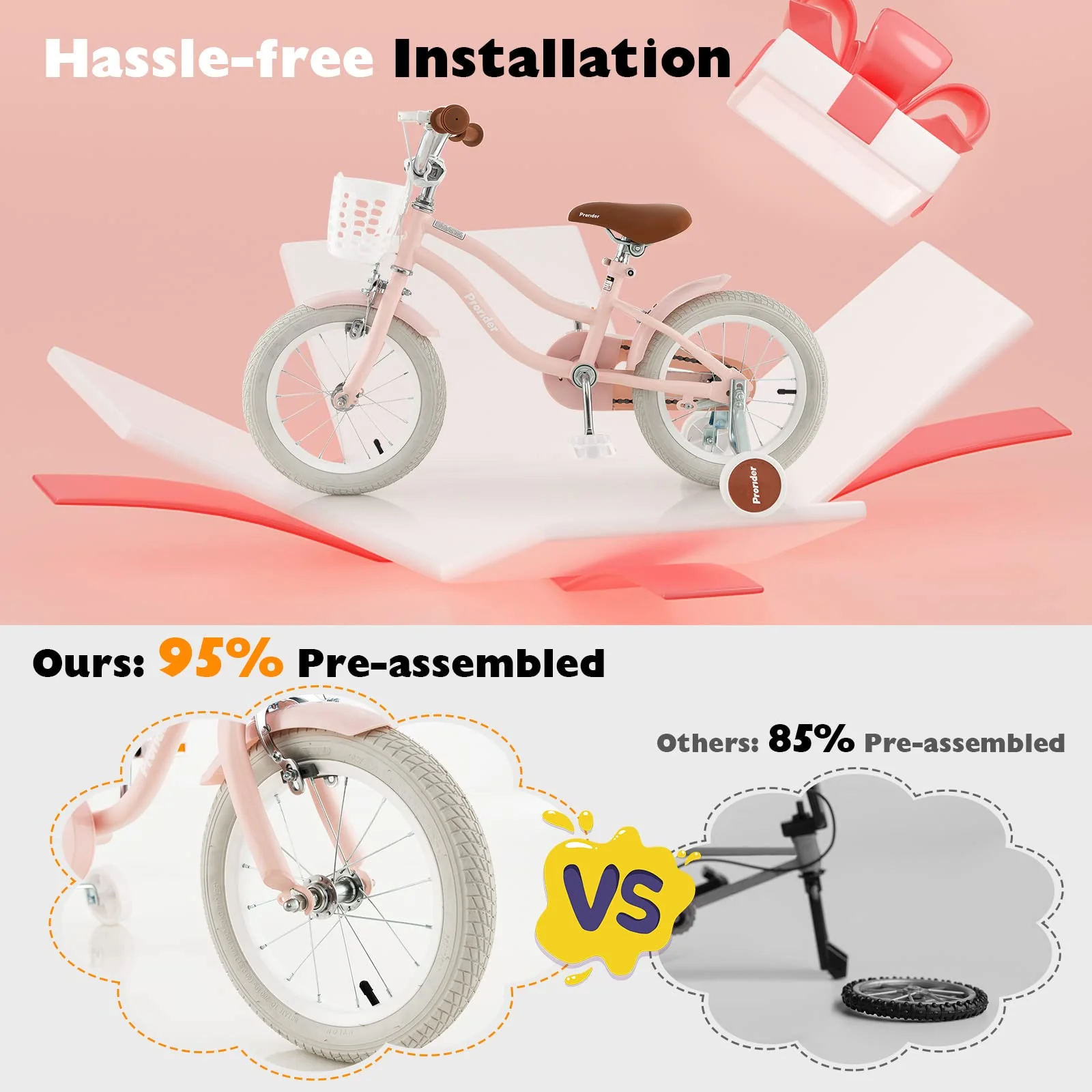 HONEY JOY Kids Bike, 14 Inch Boys Girls Bike for 3-8 Years w/Training Wheels, Adjustable Handlebar & Seat - Image 7