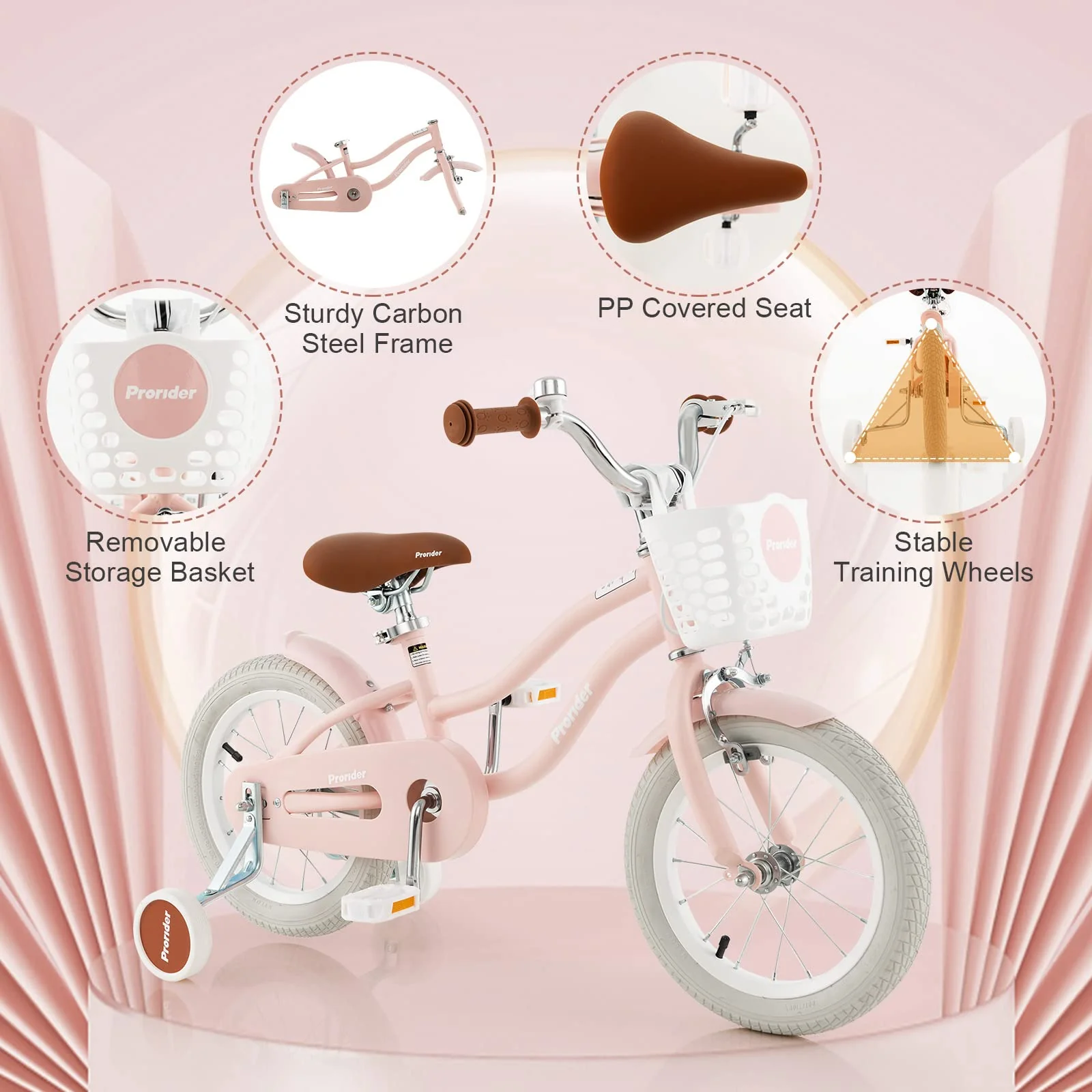 HONEY JOY Kids Bike, 14 Inch Boys Girls Bike for 3-8 Years w/Training Wheels, Adjustable Handlebar & Seat - Image 9