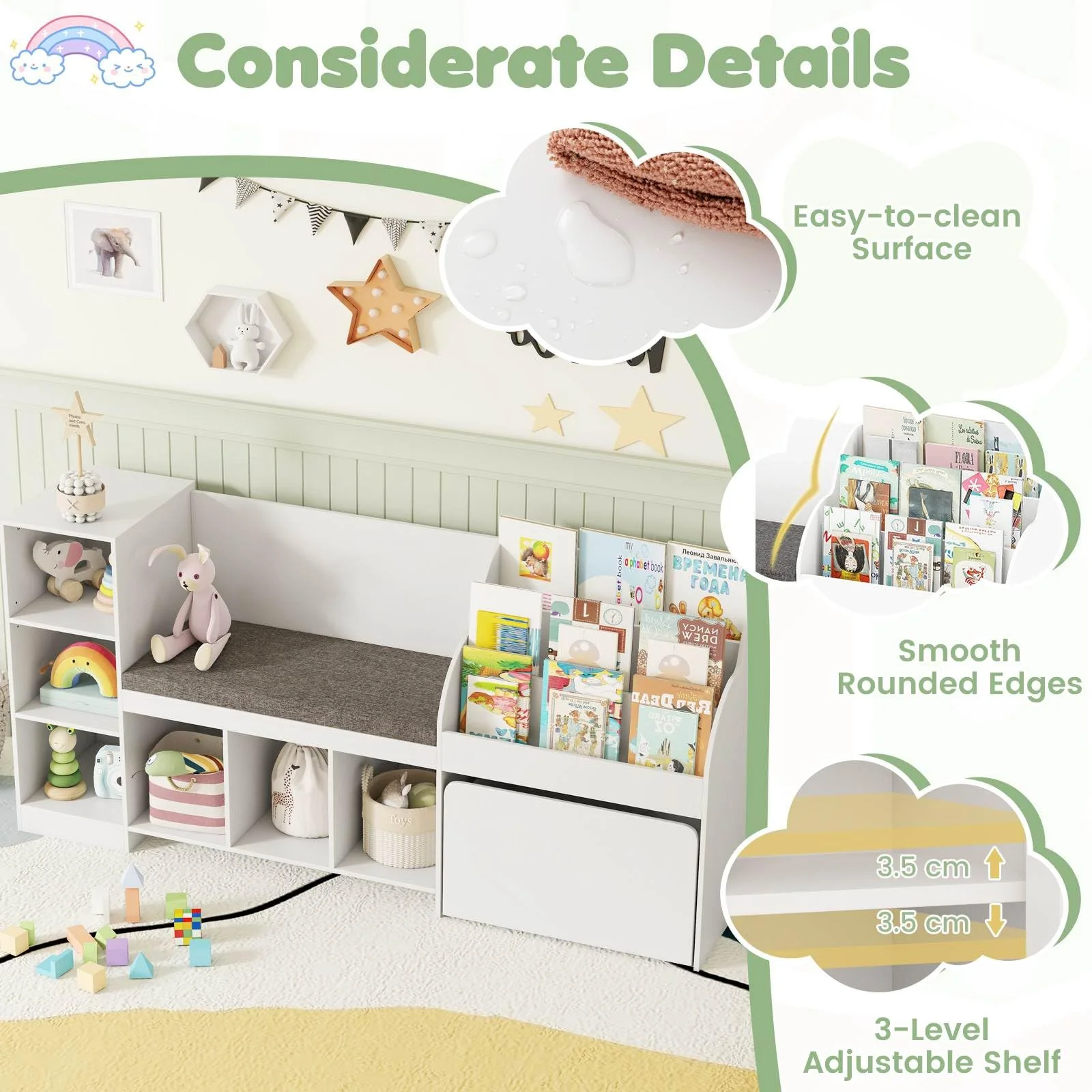 HONEY JOY Kids Bookcase Reading Nook, 4-in-1 Standing Toy Organiser - Image 7
