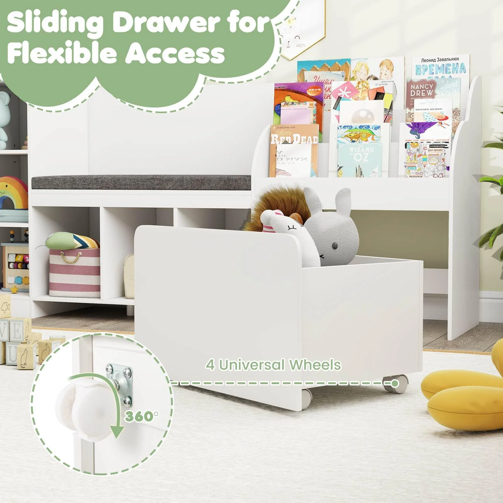 HONEY JOY Kids Bookcase Reading Nook, 4-in-1 Standing Toy Organiser - Image 8