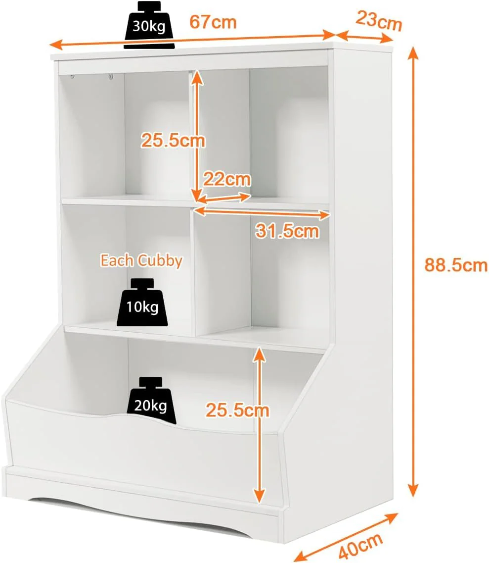 HONEY JOY Kids Bookshelf, 3-Tier Toy Storage Organiser for Children w/4 Open Compartments and 1 Box - Image 4