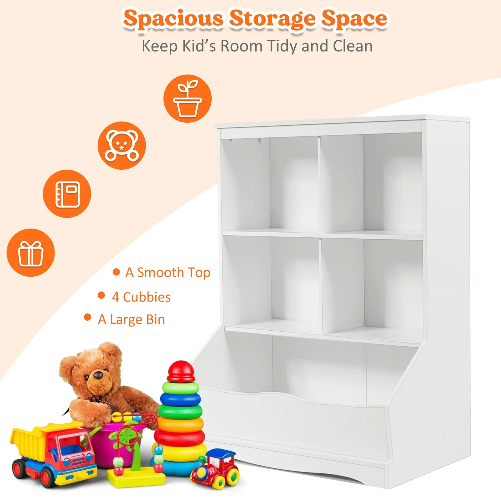 HONEY JOY Kids Bookshelf, 3-Tier Toy Storage Organiser for Children w/4 Open Compartments and 1 Box - Image 5