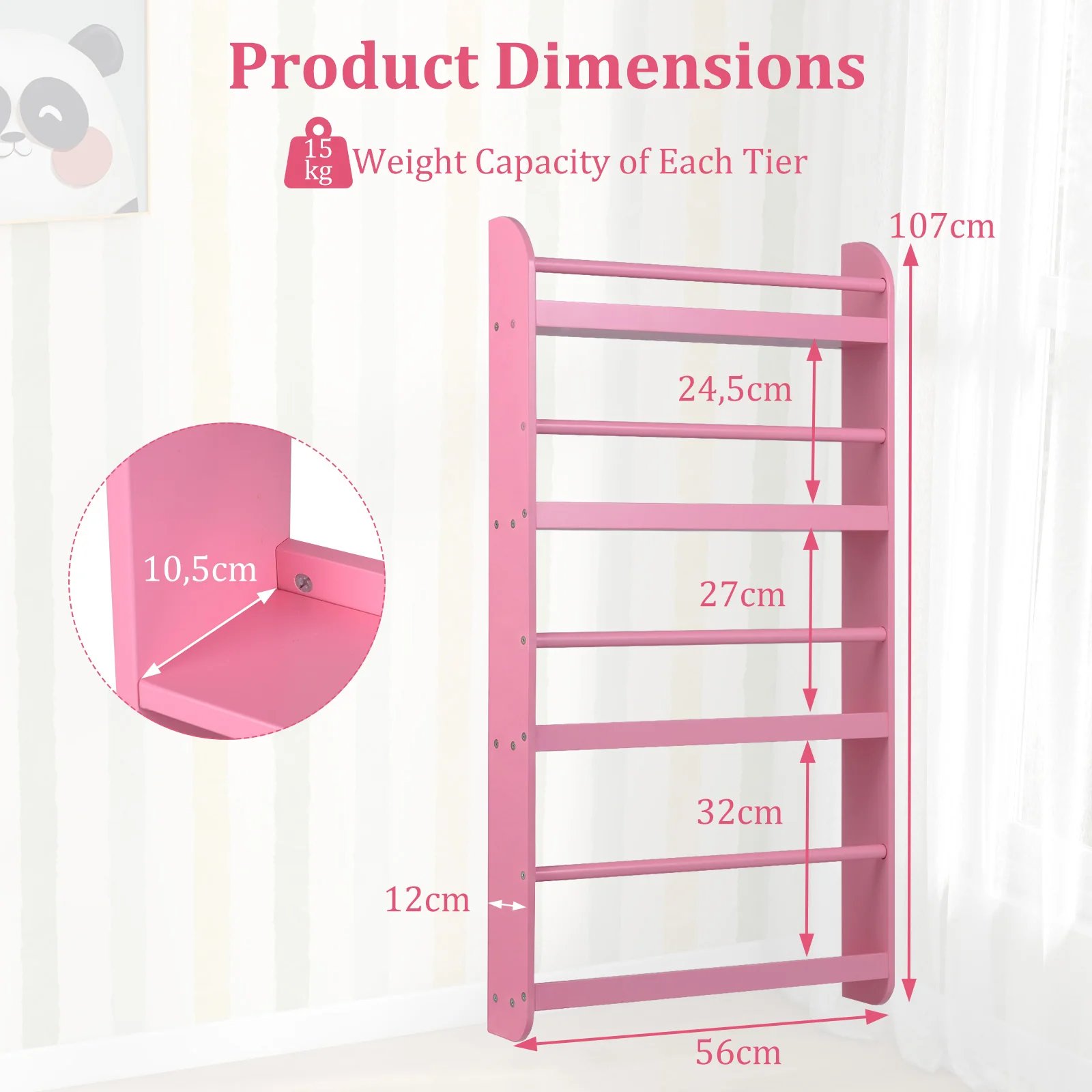 HONEY JOY Kids Bookshelf, 4-Tier Wall Mounted Bookshelf for Toys & Books - Image 3