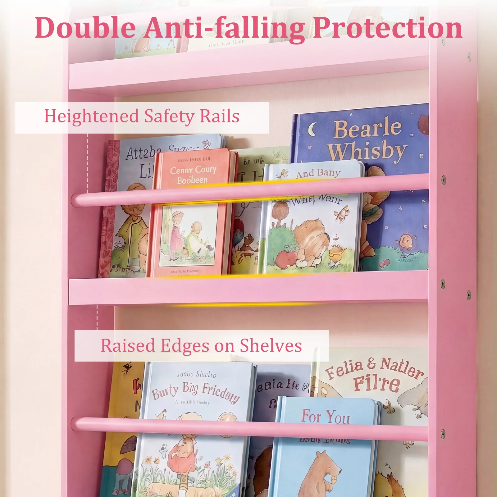 HONEY JOY Kids Bookshelf, 4-Tier Wall Mounted Bookshelf for Toys & Books - Image 6