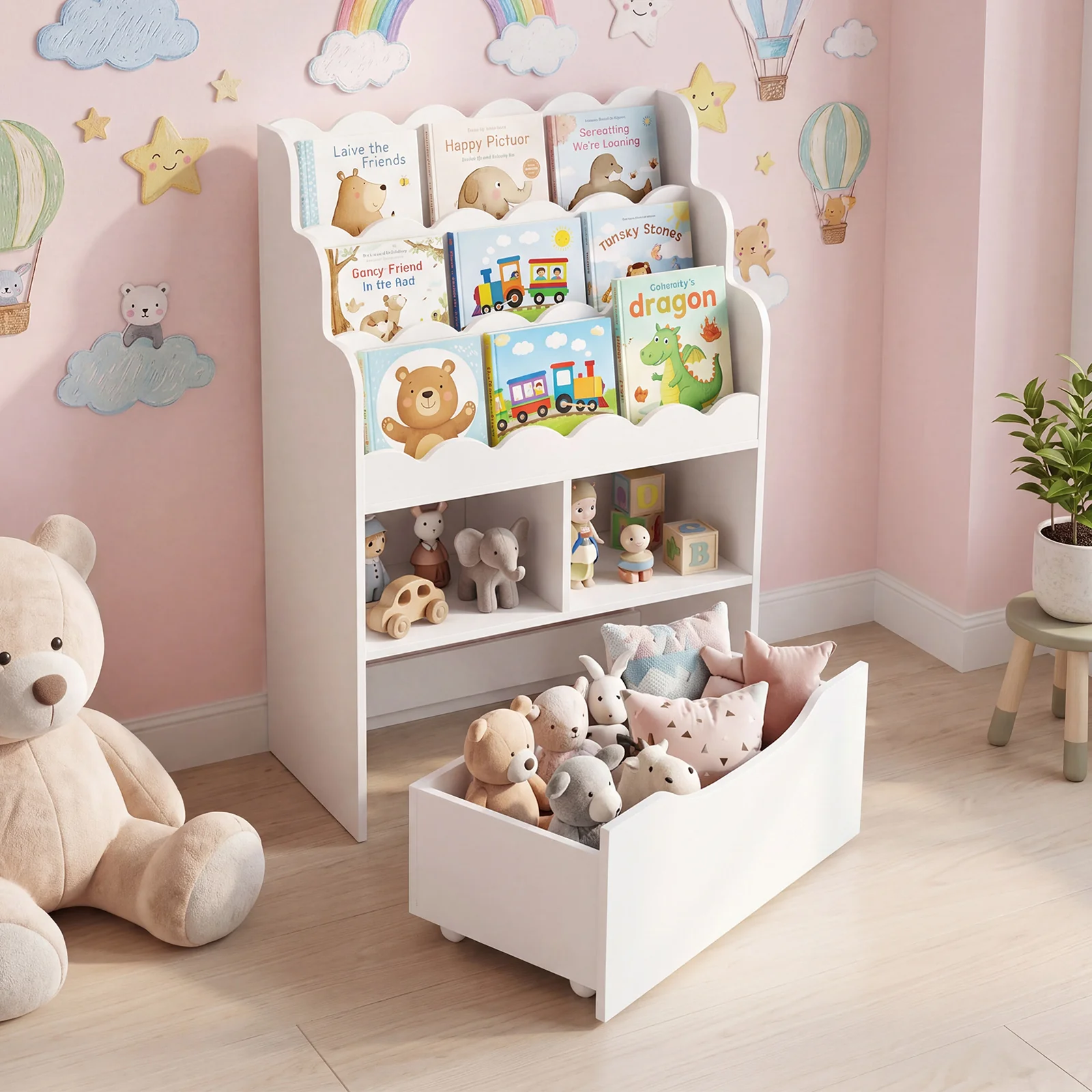 HONEY JOY Kids Bookshelf, 5-Tier Wooden Children Bookcase & Toy Storage Organizer - Image 4