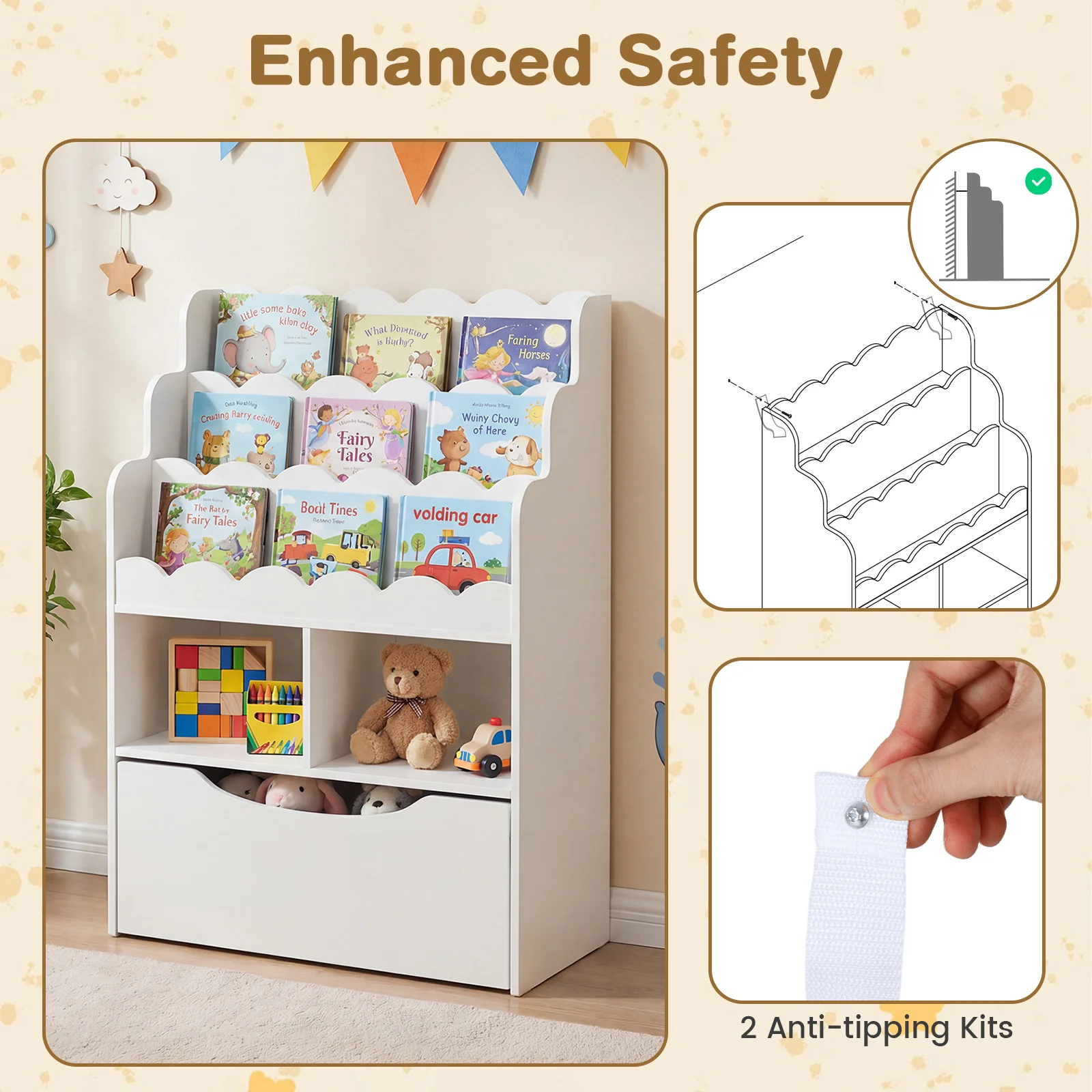 HONEY JOY Kids Bookshelf, 5-Tier Wooden Children Bookcase & Toy Storage Organizer - Image 8