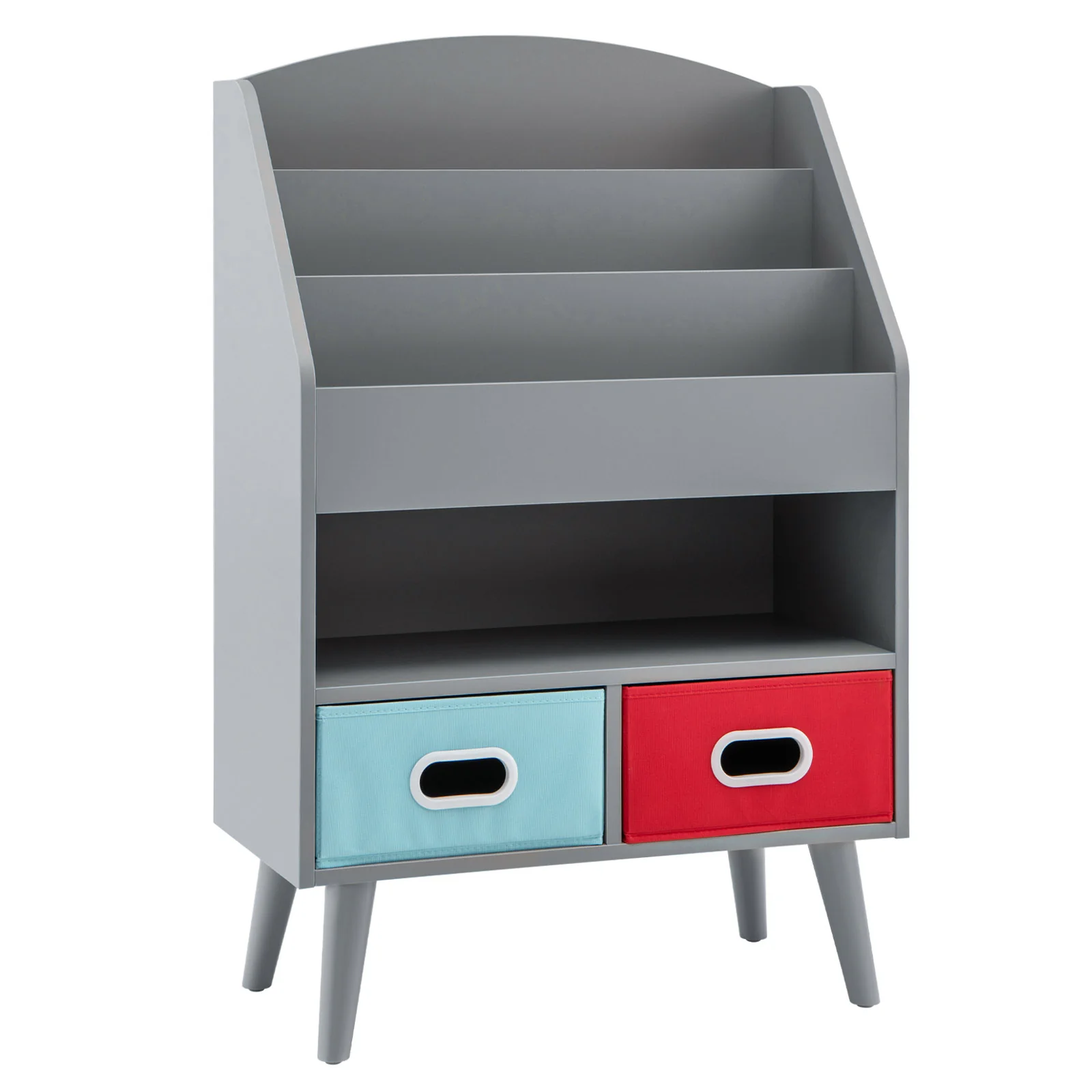 HONEY JOY Kids Bookshelf, Children Book Display Rack with 3-Tier Bookshelves, Open Compartment & 2 Fabric Drawers - Image 4