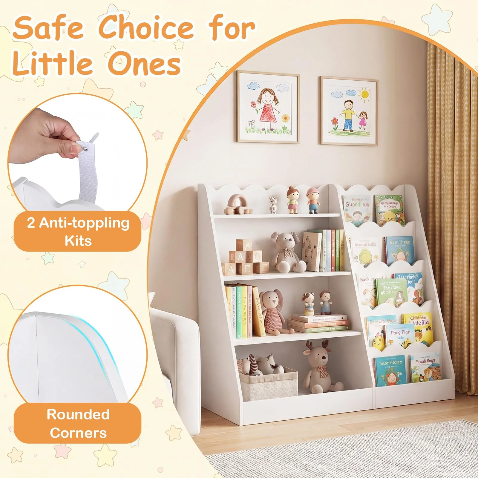 HONEY JOY Kids Bookshelf, Toddler Bookcase Toy Organizer - Image 8